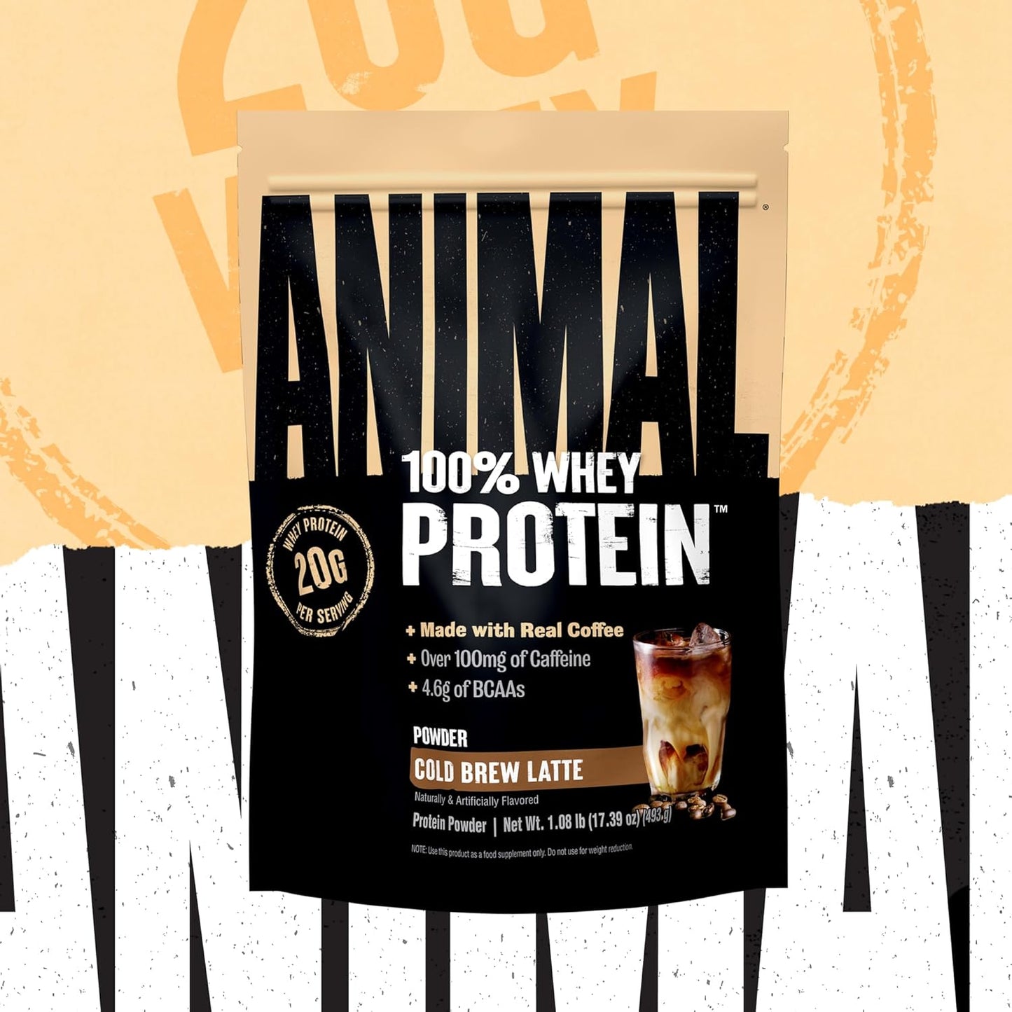 Animal 100% Whey Protein Powder Instant Iced Coffee – Real Coffee for Preworkout, Post Workout Whey Blend + 20g of Protein Shake, 120mg of Caffeine Meal Replacement with BCAA – Cold Brew Latte, 1 lb