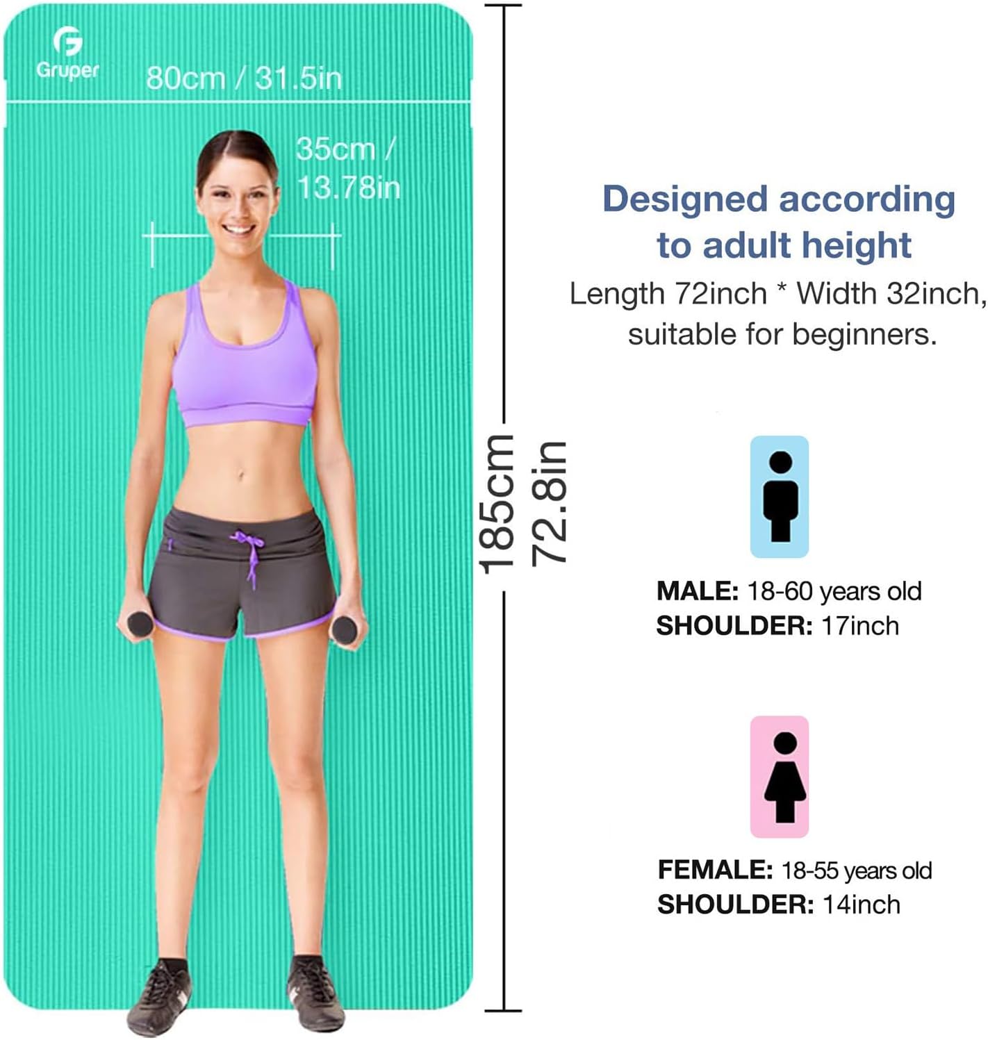 Thick Yoga Mat Non Slip, Large Size 72" L x 32" W x 0.6" TH, Premium Exercise & Fitness Mat with Carrying Strap and Bag, Workout Mats for Home