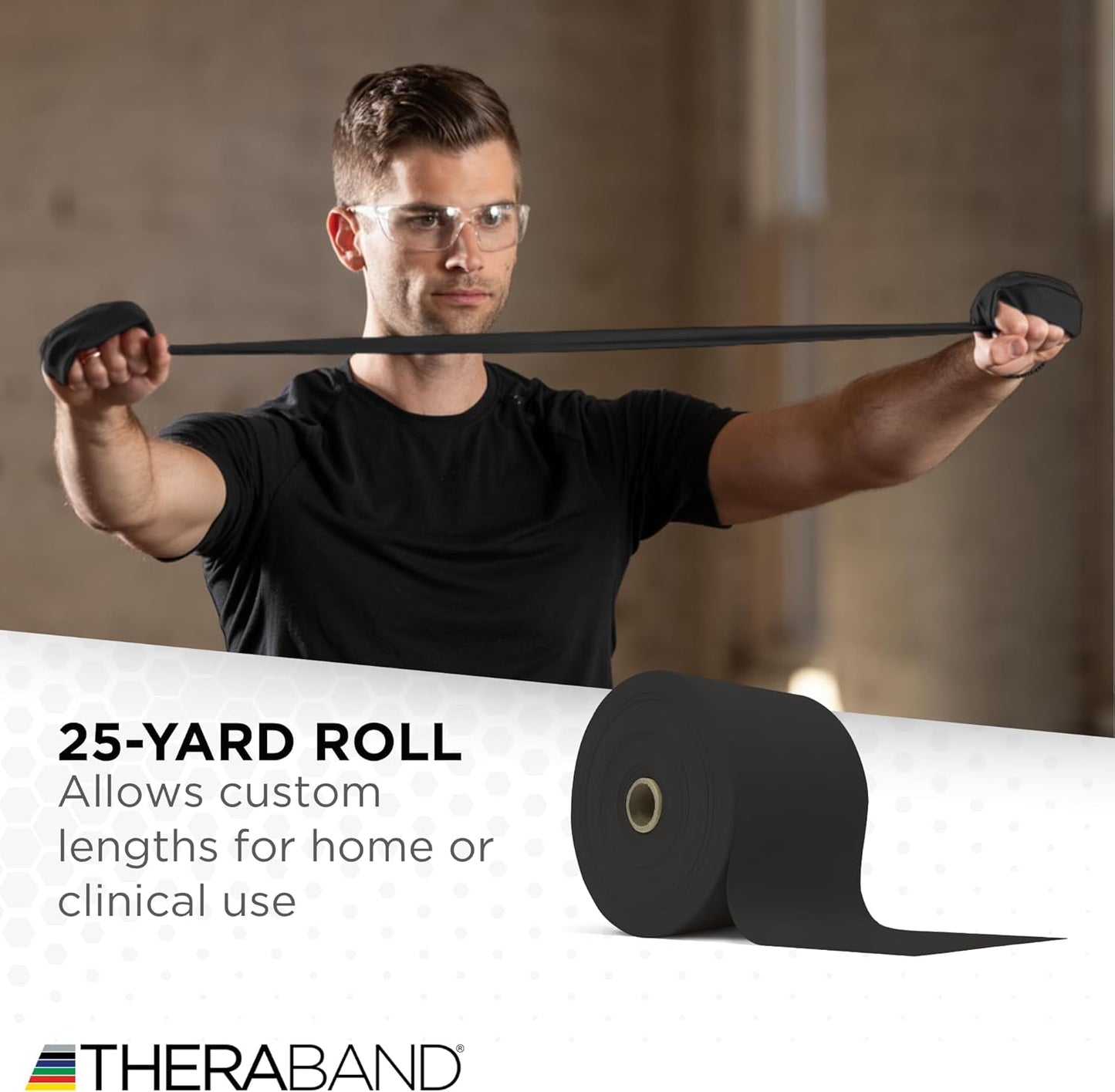 THERABAND Resistance Band 25 Yard Roll, Non-Latex Professional Elastic Stretch Bands for Upper & Lower Body Exercise Workouts, Physical Therapy, Lower Pilates, Flexibility, & Rehab, Dispenser Box