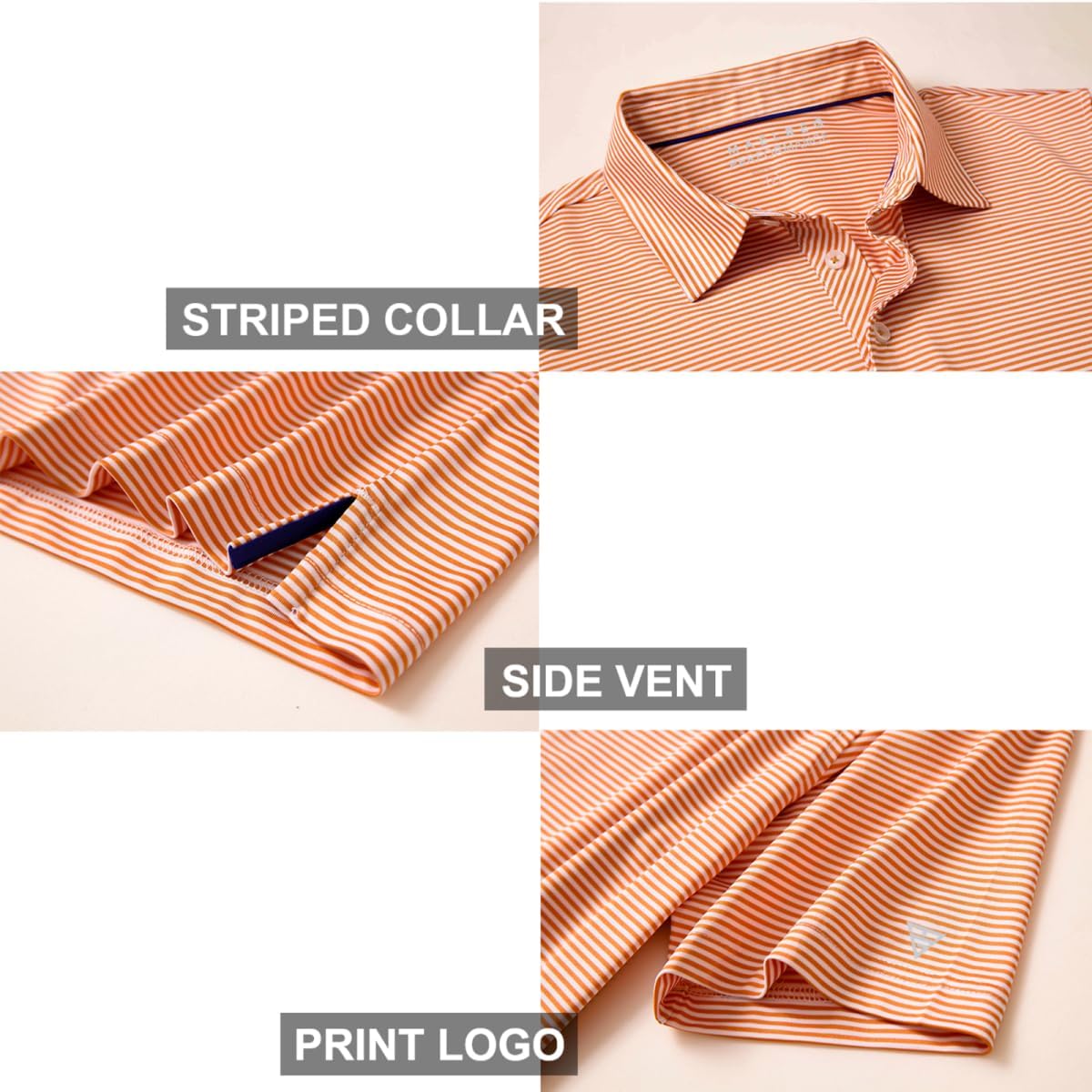 Men's Golf Polo Shirts Short Sleeve Striped Performance Moisture Wicking Dry Fit Golf Shirts for Men