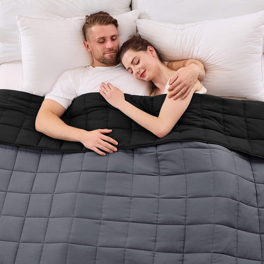 King Size Weighted Blanket for Adults (20 lbs, 80” x 87”, Grey& Black) Cooling Heavy Blanket for Sleeping Perfect for 190-210 lbs, Breathable Blanket for Adults & Couple All Season, Machine Washable