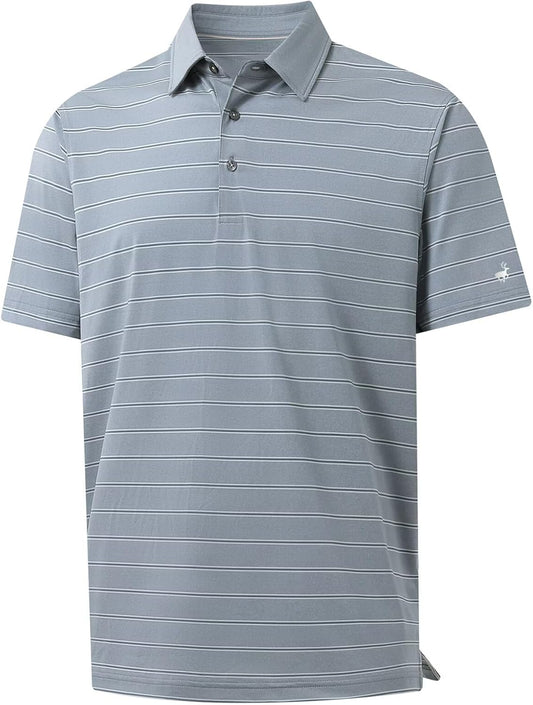 Rouen Polo Shirts for Men Dry Fit Performance Heather Stripe Golf Polo Moisture Wicking Lightweight Breathable Golf Shirts