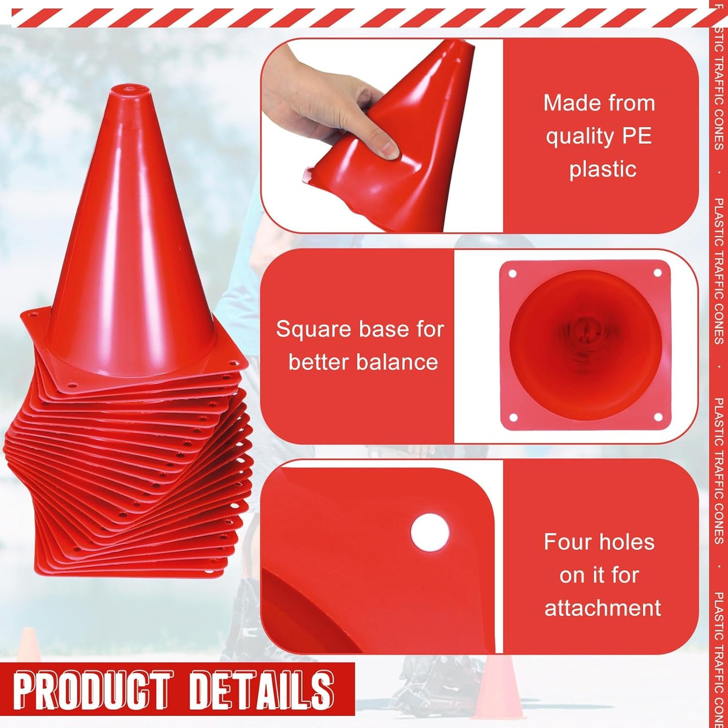 Syhood 30 Pack 7 Inch Plastic Traffic Cones Sports Training Agility Marker Mini Cones for Soccer, Skating, Football, Basketball, Indoor and Outdoor Games Sports Practice Equipment