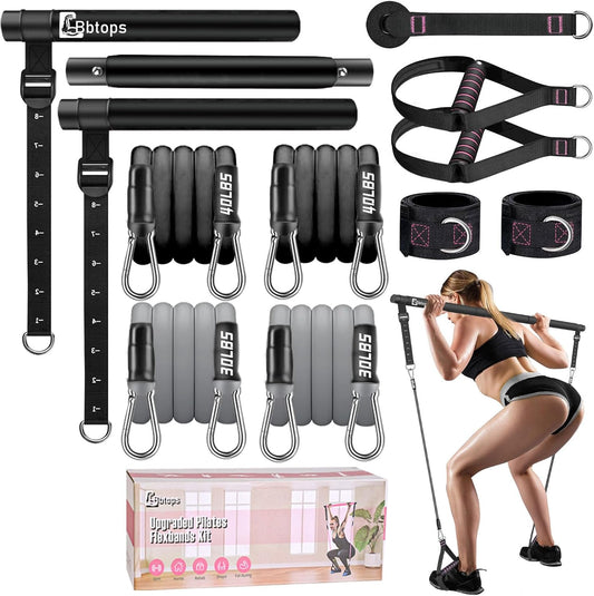Pilates Bar Kit with Resistance Bands,Pilates Bar with Stackable Bands Workout Equipment for Legs,Hip,Waist and Arm,Exercise Fitness Equipment for Women & Men Home Gym Yoga Pilates