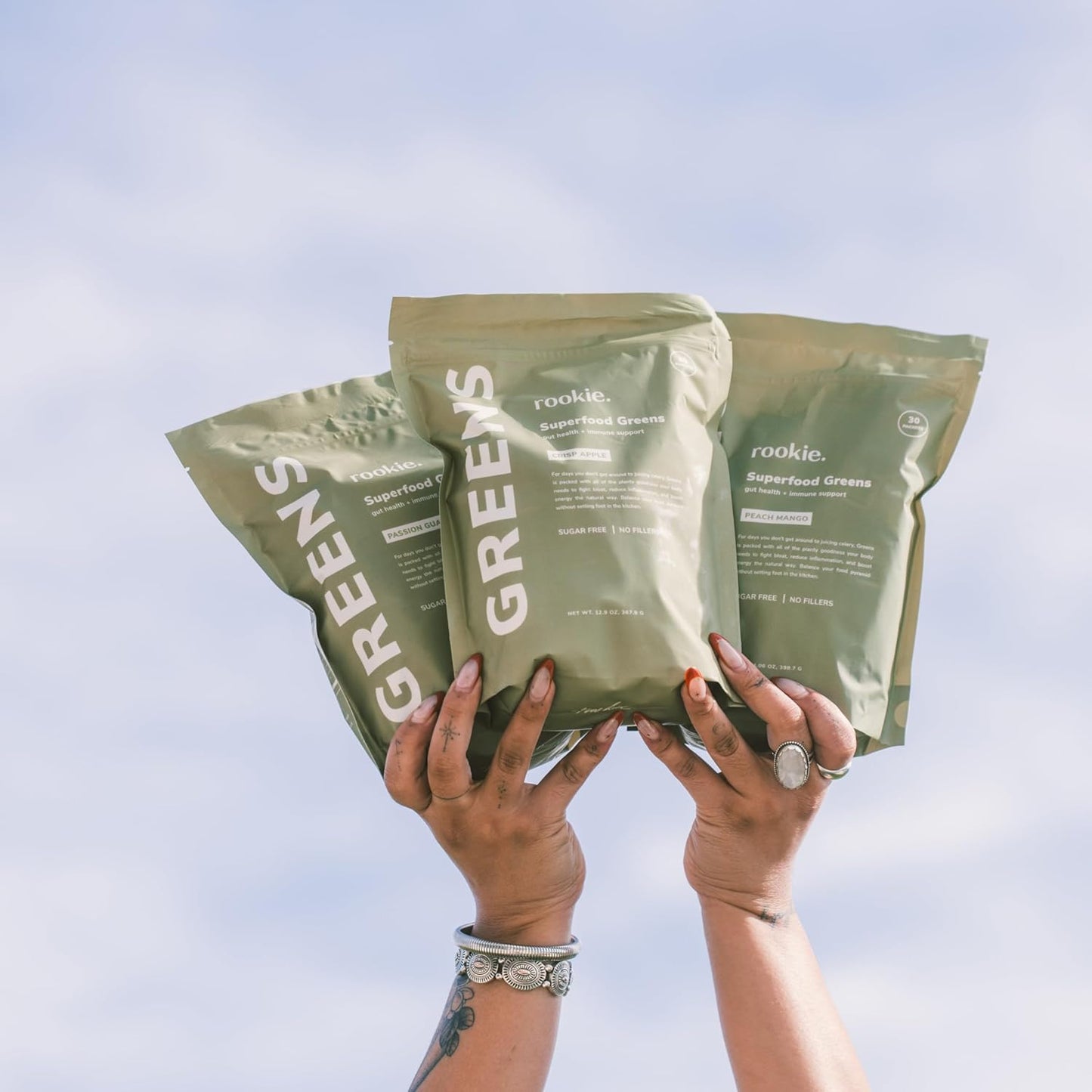 Rookie Wellness Greens + Superfoods - Greens Superfoods Powder Drink Made with Whole Food Sourced Ingredients Contains Vitamins, Probiotics, Antioxidants, and Baobab Fiber (30 Servings, Peach Mango)