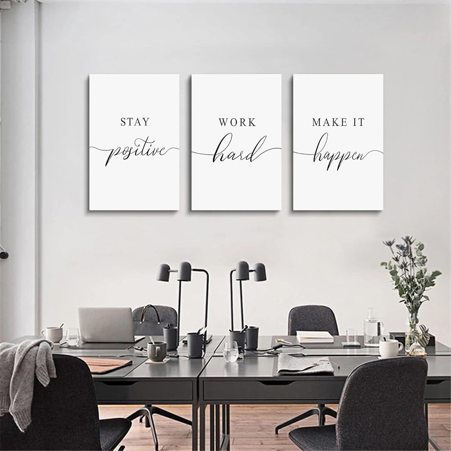 Framed Canvas Wall Art Positive Quote, Office Art, White Large Poster, Motivational Artwork Set of 3 Prints, Inspirational Poster Prints (G-3pcs,12x16inchx3pcs)