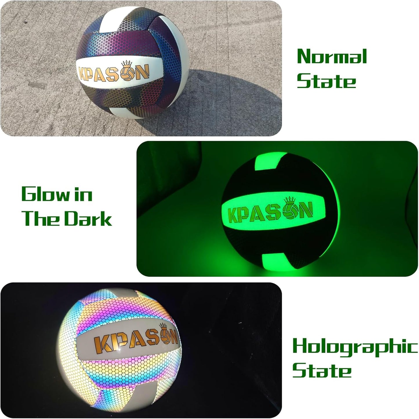 Volleyballs, Holographic Glowing Volleyball Official Size 5, Indoor Outdoor Beach Volleyball Ball for Men Women