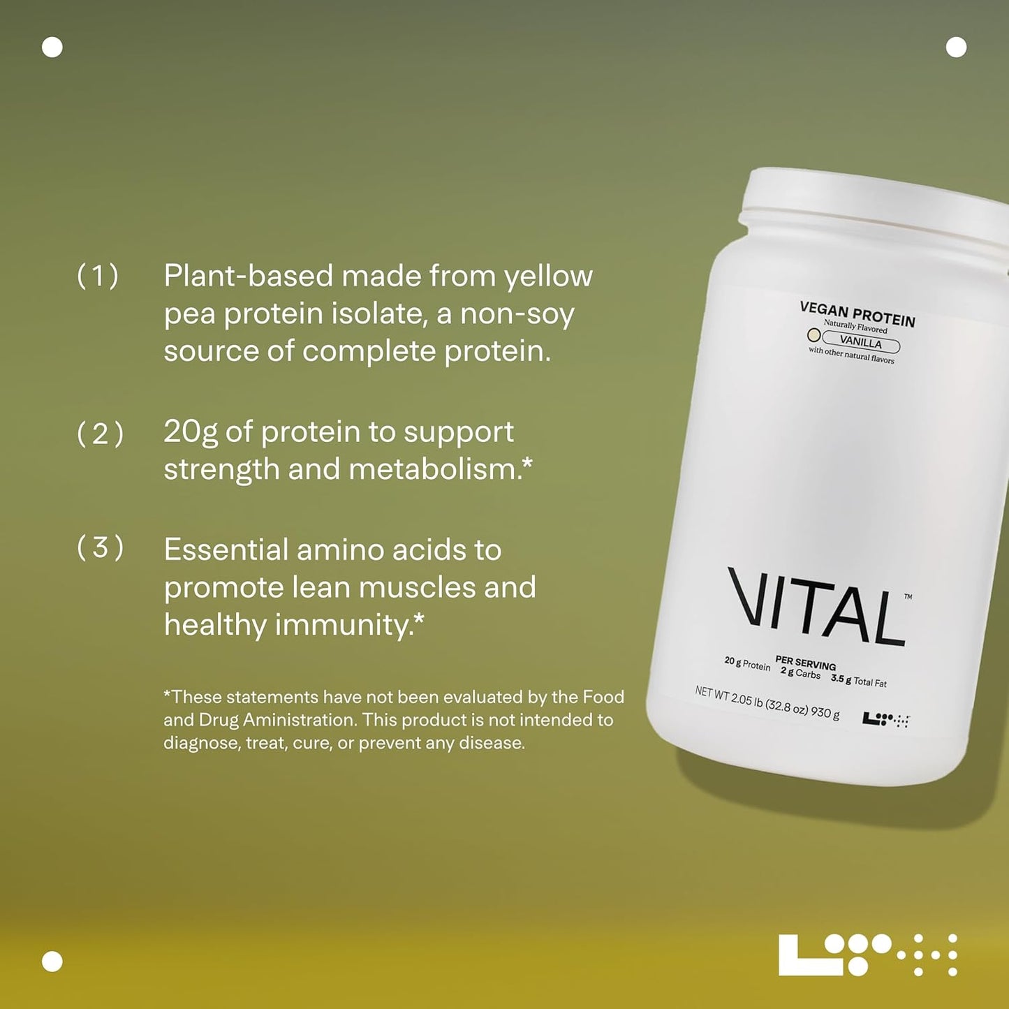 LTH Vital Vegan Protein - Trusted by Life Time Fitness Members - Plant-Based Protein Powder Made from Pea Protein - Supports a Healthy Immune System - Dairy Free & Soy Free - Vanilla, 30 Servings
