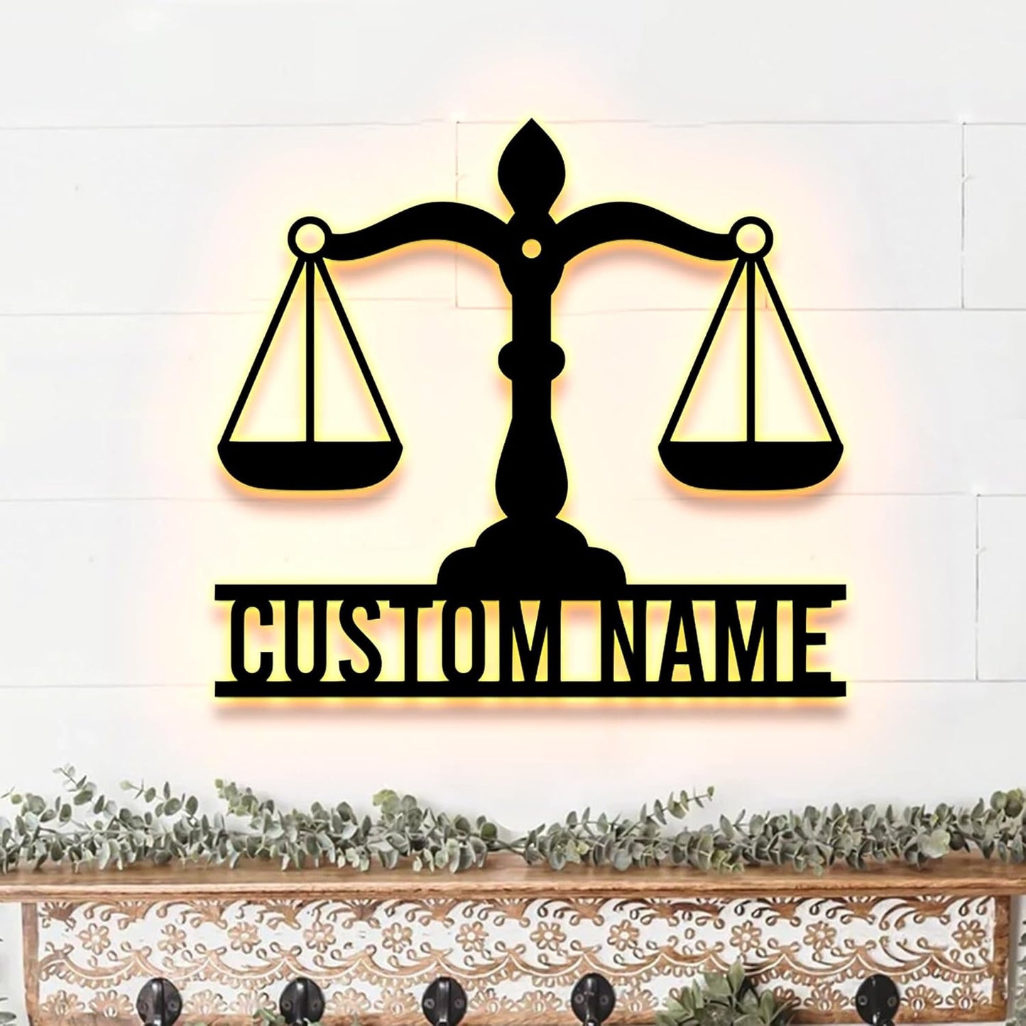 Personalized Lawyer Metal Sign LED Light, Custom Scales of Justice Metal Wall Art With LED Lights, Wall Art Hanging Home Decor Birthday Xmas Gift