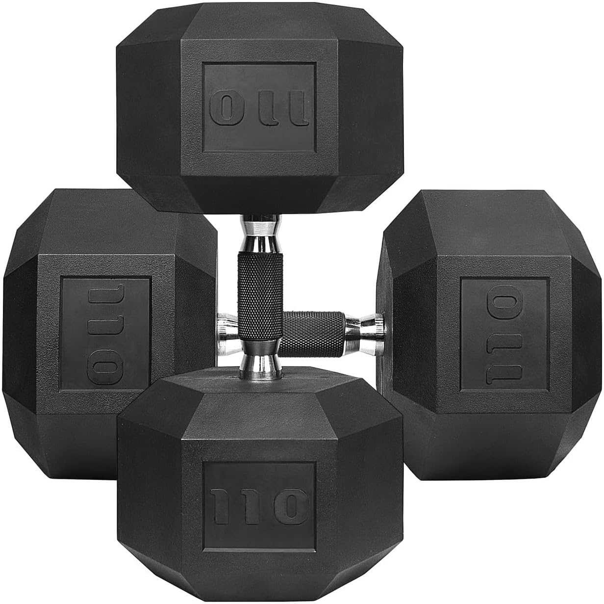 WF Athletic Supply Rubber Encased Hex Dumbbells with Rubber Grip Contoured Handle for Muscle Toning, Strength Building & Full Body Workout