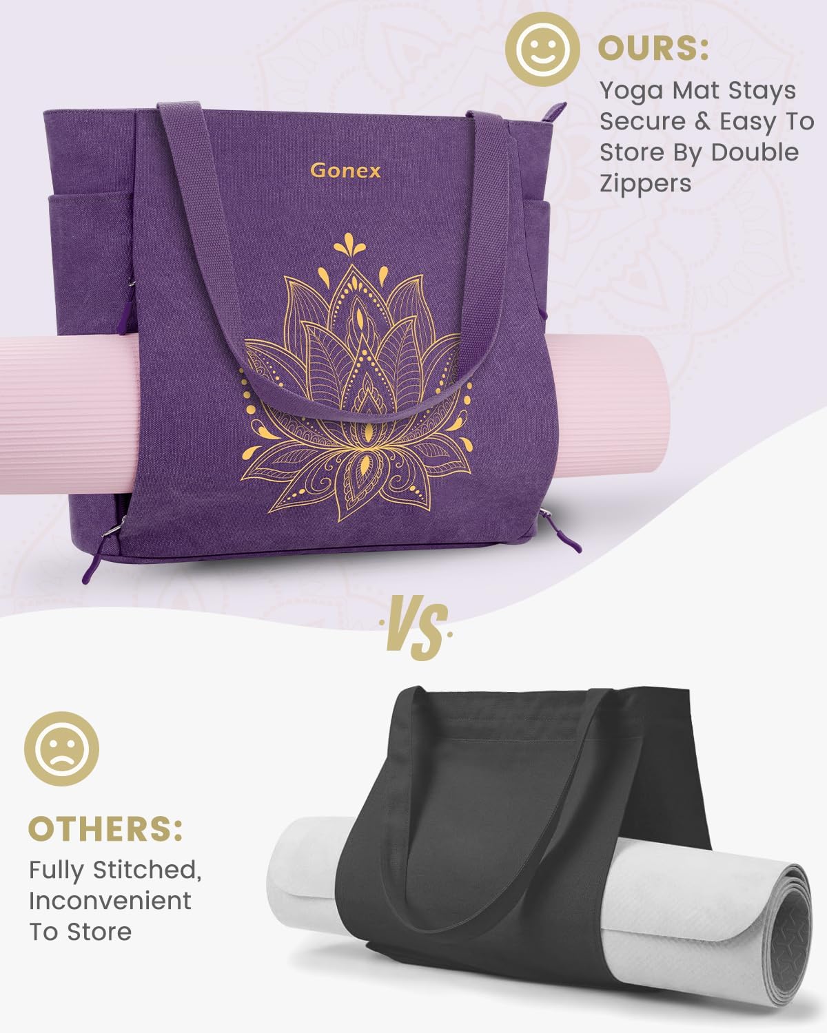 Gonex Yoga Mat Bag, Large Tote Bag with Multi Pockets for Women Men, Canvas Mat Carrier, Full Zipper Easy Access for Pilates Gym Travel