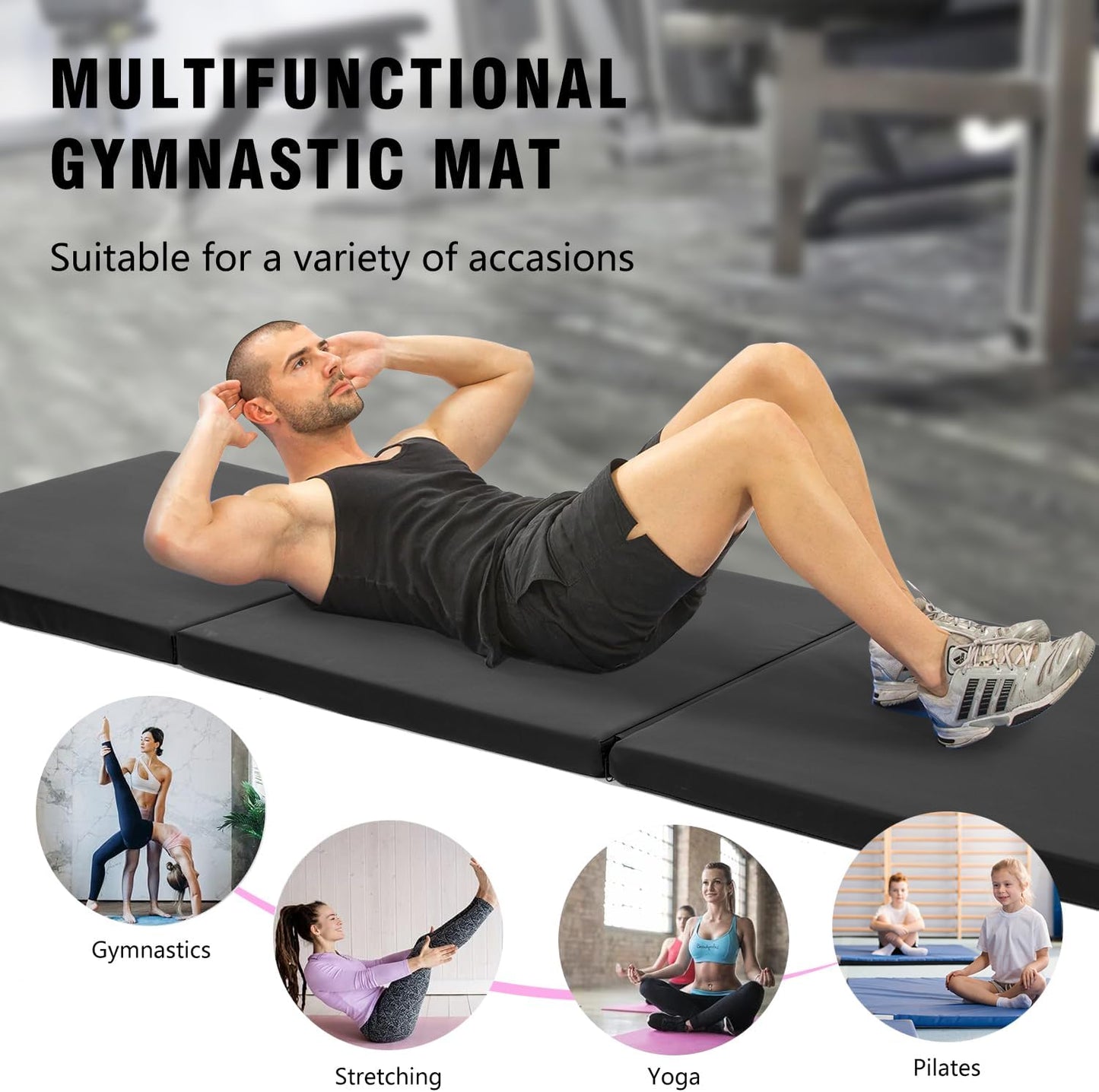 Gymnastics Tumbling Mats Portable Gymnastics Mat Foldable Tumbling Mat 2'x6'/4'x8' PU Leather Exercise Mat Yoga Mat with Carrying Handles for home Workout outdoor Yoga Gymnastics