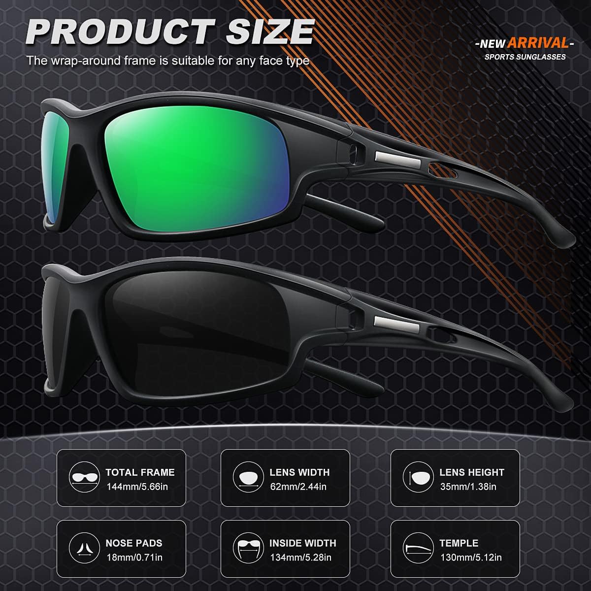 Polarized Sports Sunglasses for Men 100% UV Protection Wrap Around Unbreakable Sun Glasses for Fishing Driving