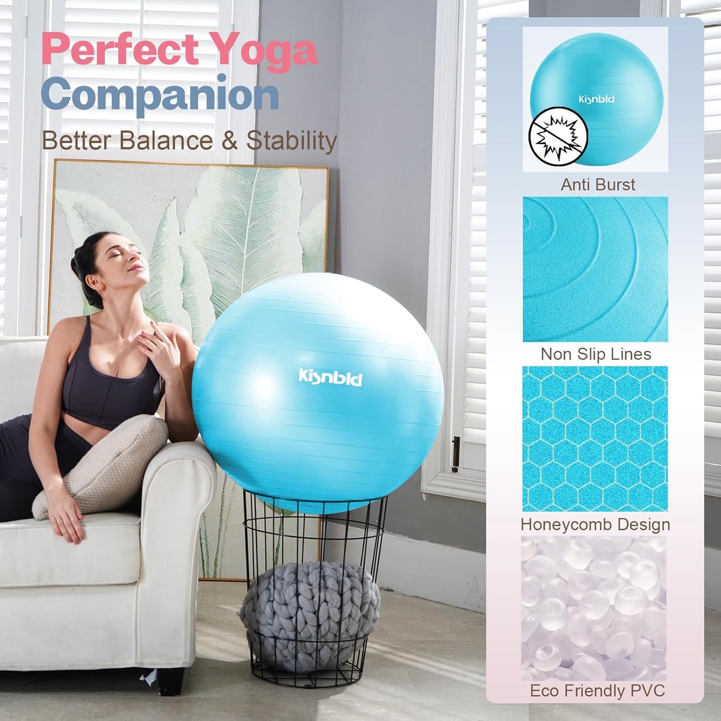 Exercise Ball, Extra Thick Yoga Ball for Workout Pregnancy Stability, 4 Sizes Anti-Burst Balance Ball with Foot Pump - Heavy Duty Fitness Ball Chair for Office, Home & Gym