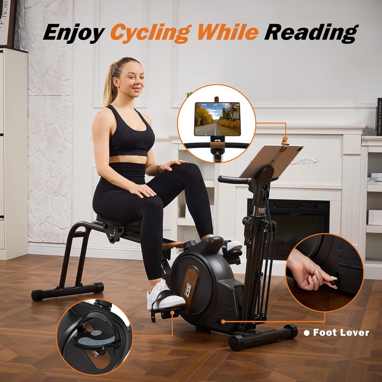 3 in 1 Rowing Machine, Dual Slide Rail 6-Level Adjustable Height with Max 350lb Weight Capacity, Home Fitness Rower for Full Body Workout, App Compatible