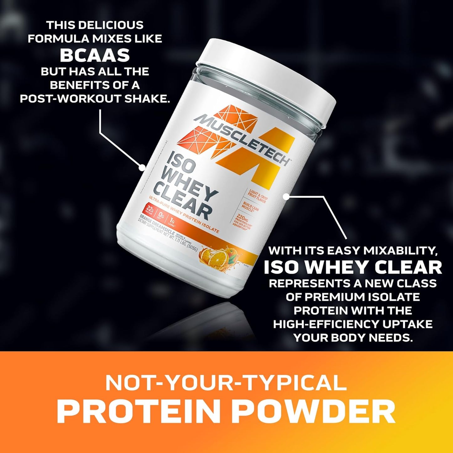 MuscleTech Whey Protein Powder Clear Whey Protein Isolate Whey Isolate Protein Powder for Women & Men Clear Protein Drink 22g of Protein, 90 Calories Orange Dreamsicle, 1.1lb (19 Servings)