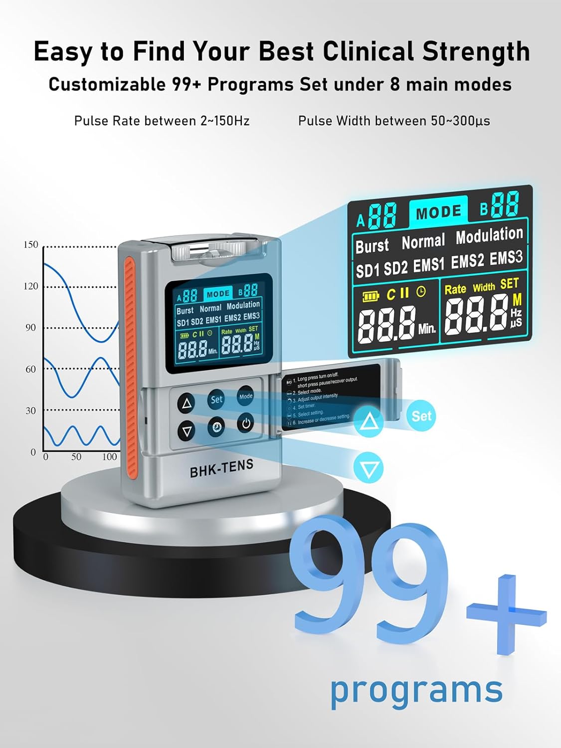 DIY Pluse TENS EMS Unit Muscle Stimulator for Back Pain Relief, Rechargeable TENS Unit Machine with 8 Modes & 8 Electrode Pads. Electric TENS Massager for Chronic Pain, Muscle Relaxation, Home Use