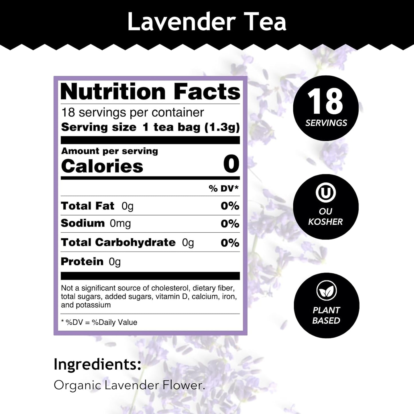 Buddha Teas Organic Lavender Tea - OU Kosher, USDA Organic, CCOF Organic, 18 Bleach-Free Tea Bags