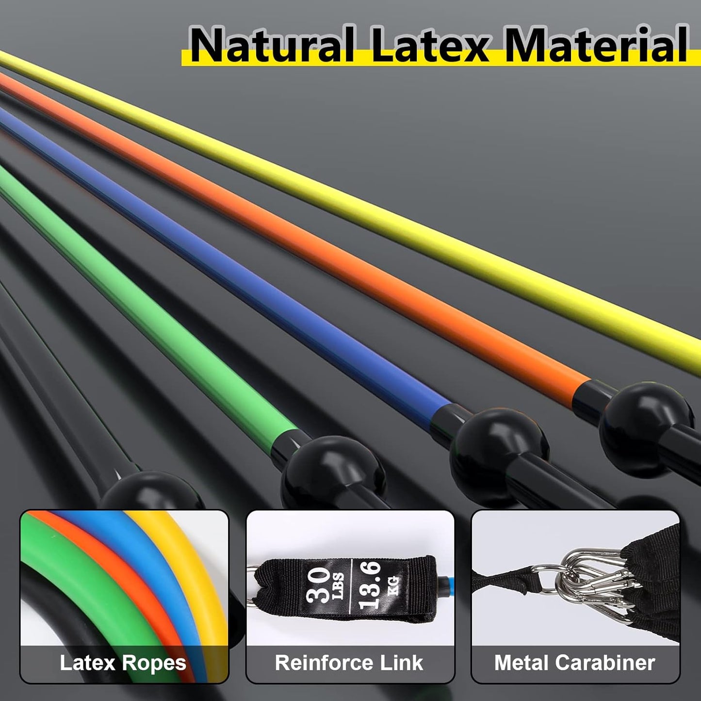 Resistance Bands Set, Workout Bands with Handles, Door Anchor, Ankle Straps and Carry Bag, Exercise Bands for Shape Body and Home Workouts