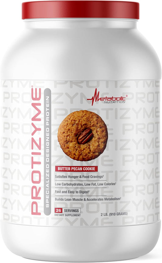 Metabolic Nutrition, Protizyme, 100% Whey Protein Powder, High Protein, Low Carb, Low Fat Whey Protein, Digestive Enzymes, 24 Essential Vitamins and Minerals, Butter Pecan Cookie, 2 Pound (26 ser)