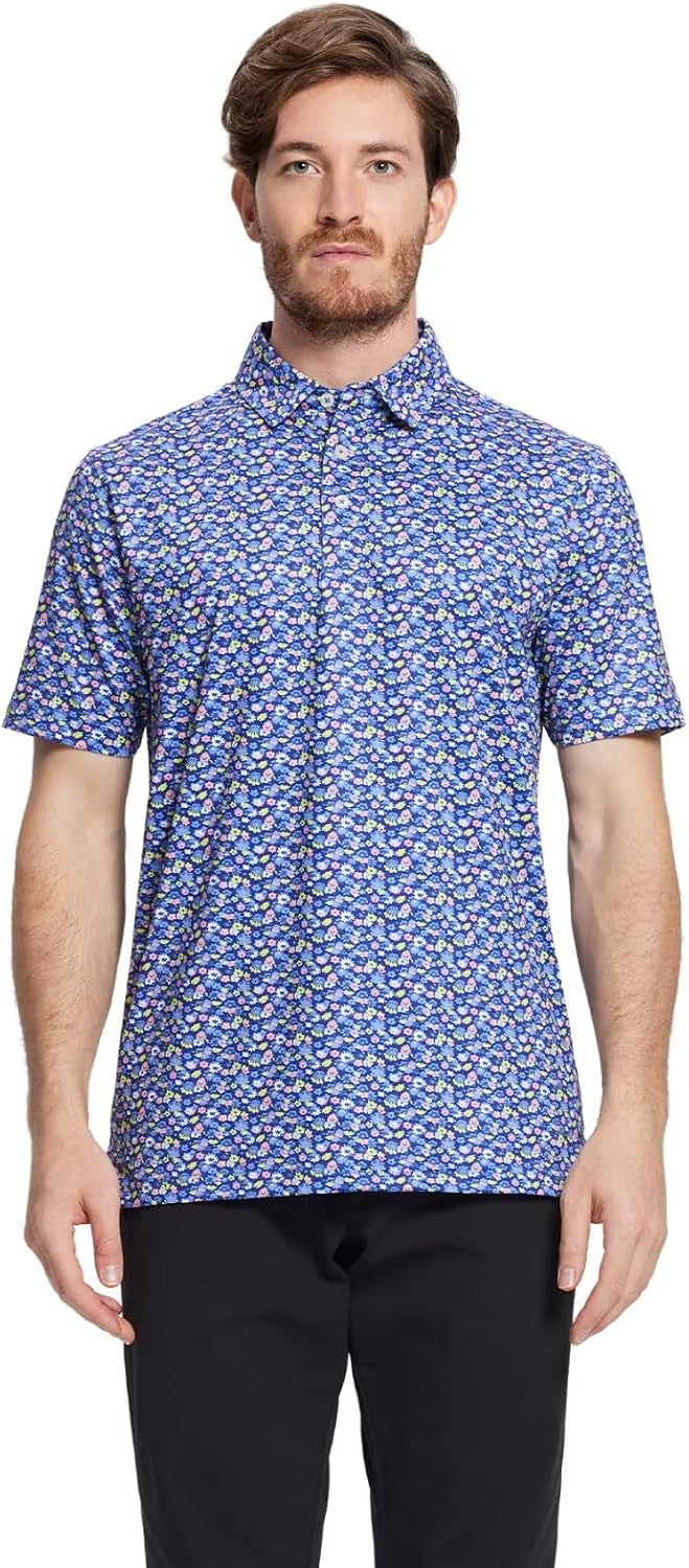 Men's Golf Polo Shirts Short Sleeve Striped Performance Moisture Wicking Dry Fit Golf Shirts for Men