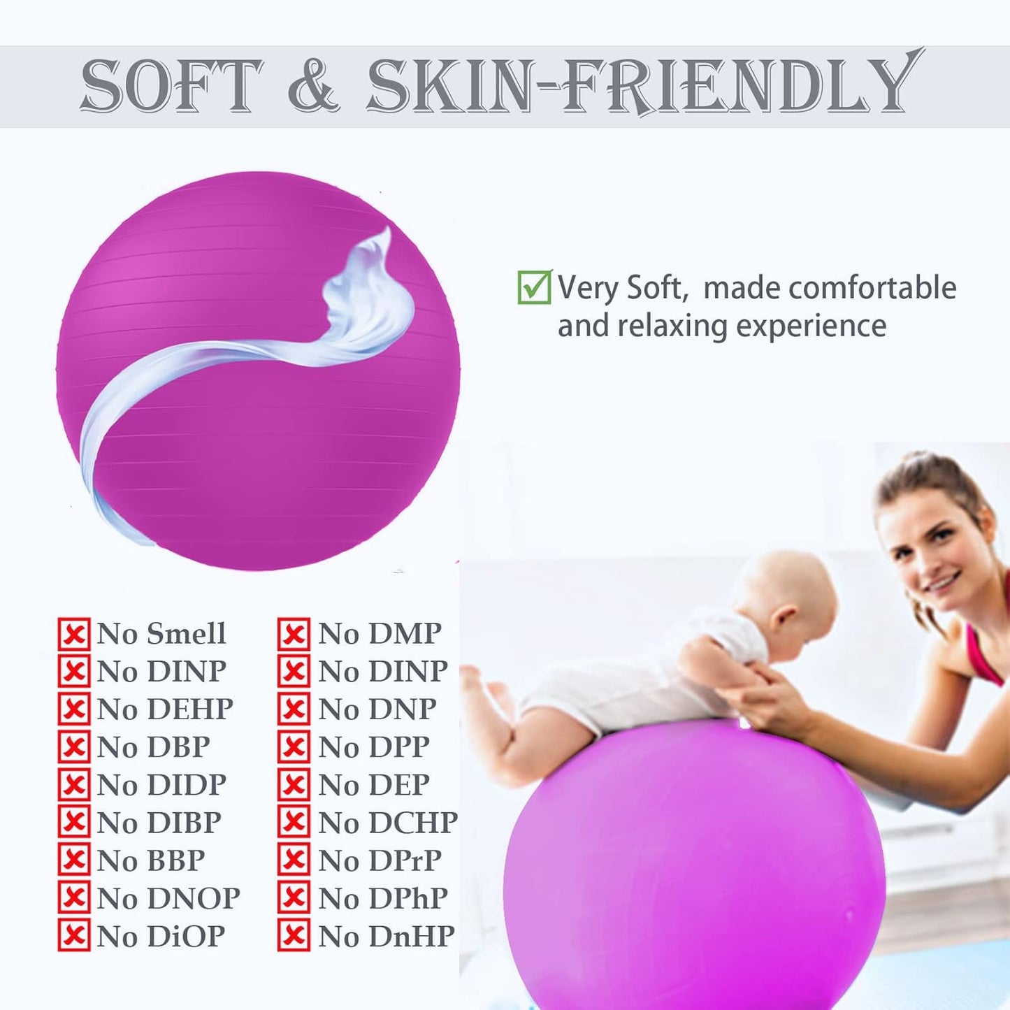 Soft Exercise Ball, Anti-Burst Yoga Ball Chair Supports 2200lbs, Stability Swiss Ball w/Pump for Pregnancy Birthing, Excersize, Workout, Fitness, Balance, Gym, Physio, Abs (Office & Home & School)