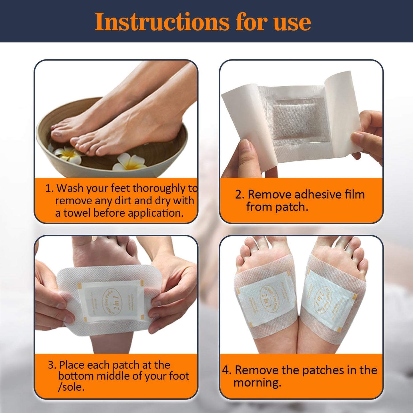 2 in 1 Foot Pads, 20 Pads Tear and Use Pure Ginger Bamboo Wormwood Foot Pads, Bigger Adhesive ''Stay in Place'' Goodnight Pads