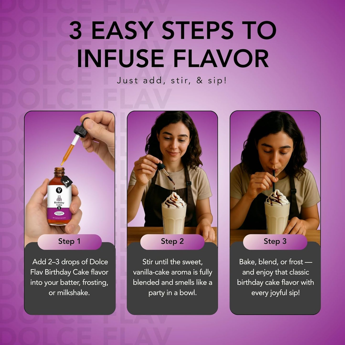 Dolce Flav Birthday Cake Extract – 2 Ounce Water-Soluble Kosher, Sugar-Free, Concentrated Festive Cake Flavoring for Frostings, Cupcakes & Desserts, Includes Measured Dropper