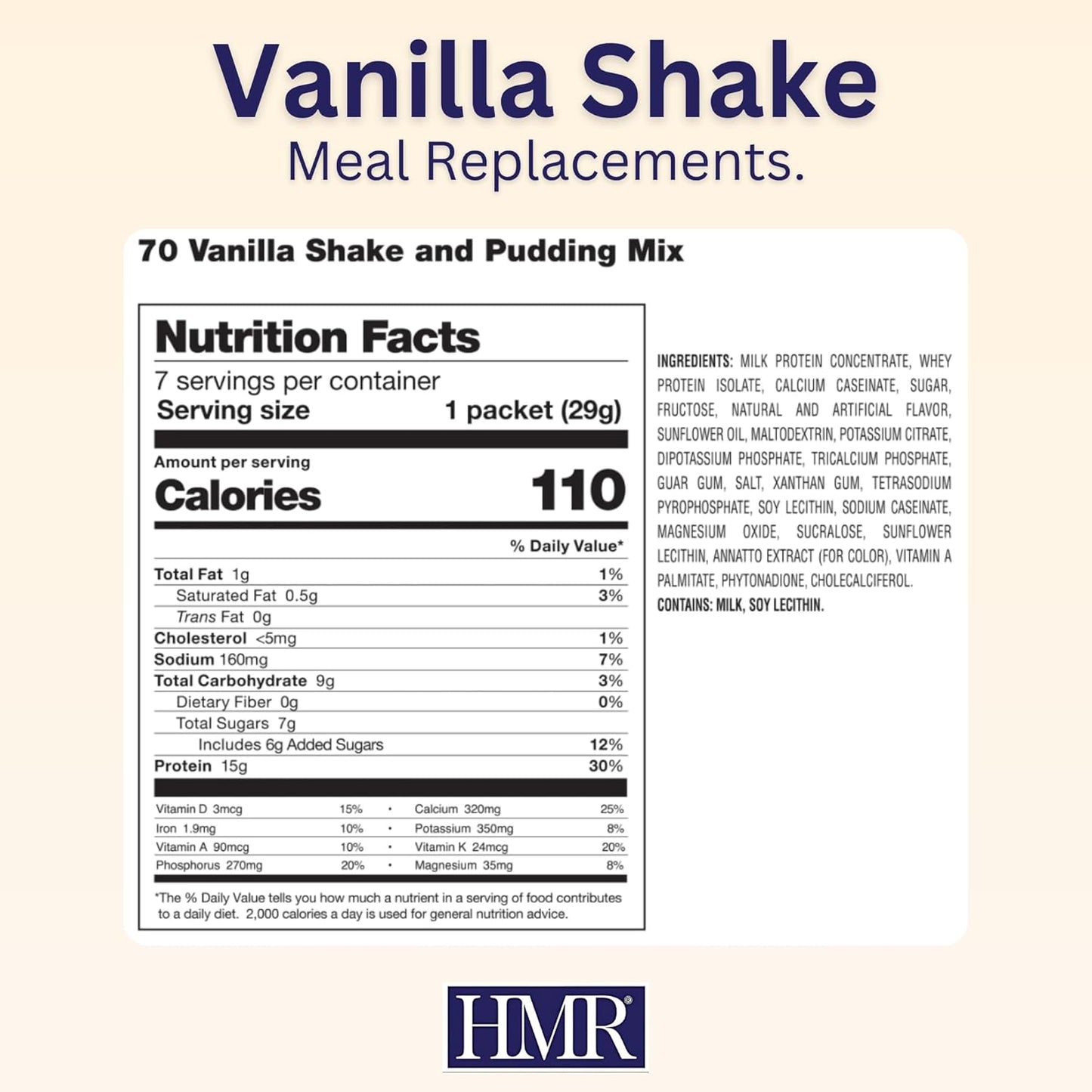 HMR 70 Plus Vanilla Shake & Pudding Mix | Meal Replacement Powder | Lactose-Free | 15g Protein | Supports Healthy Weight Loss | Easy to Make | Low Calorie | 21 Single Serving Packets