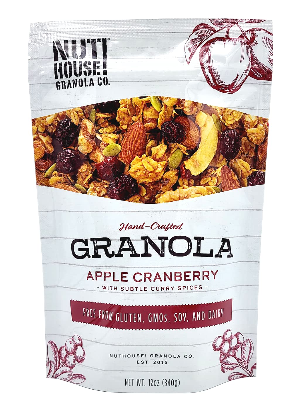 NutHouse! Granola Company - Premium Apple-Cranberry Granola | Certified Gluten-Free, Non-GMO, Kosher | Vegan, Soy-Free | 12 oz. Bag (3-Pack)