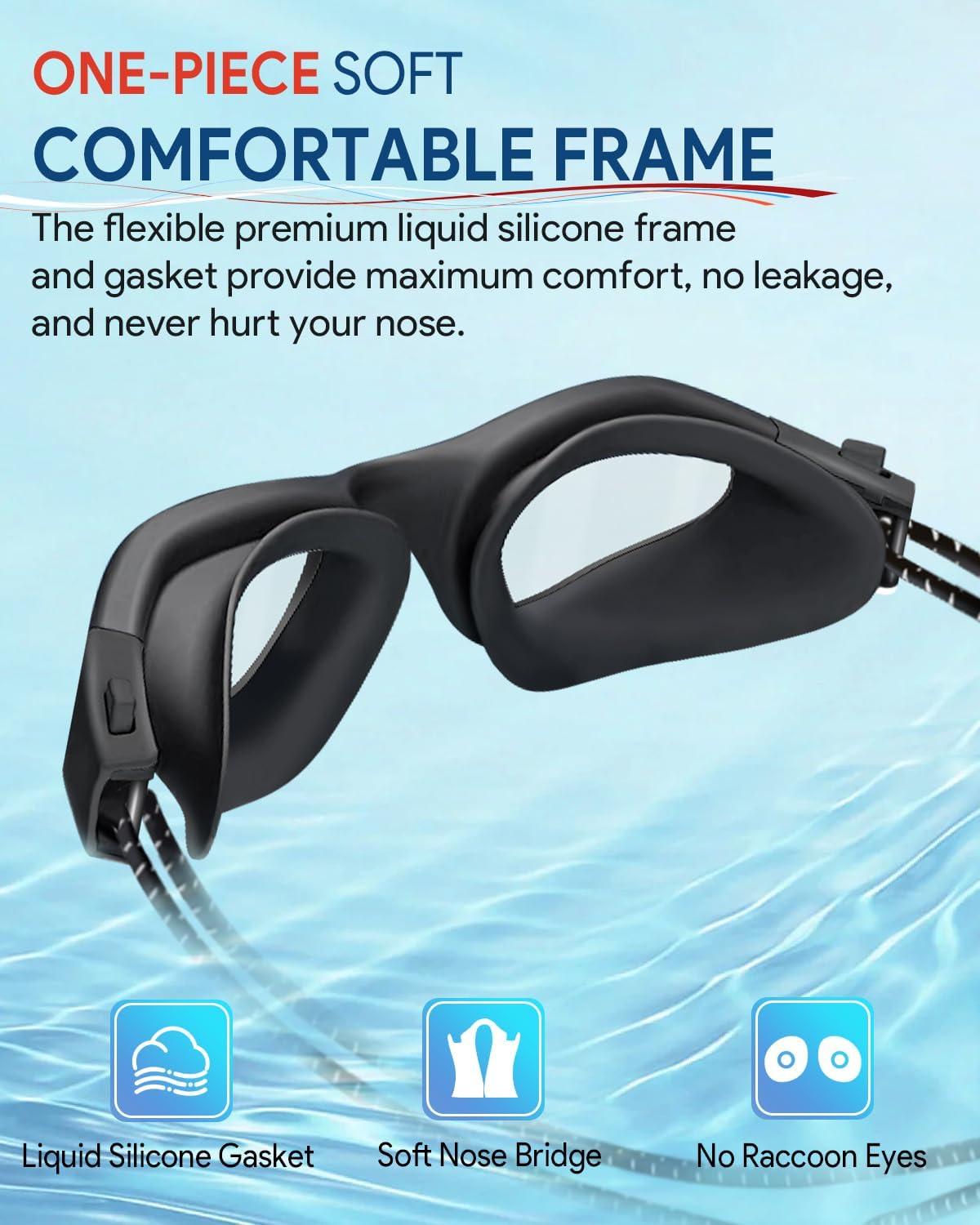 Swim Goggles, Polarized Adult Swimming Goggles Bungee Strap No Hair Pulling Anti-fog Pool Goggles for Men Women