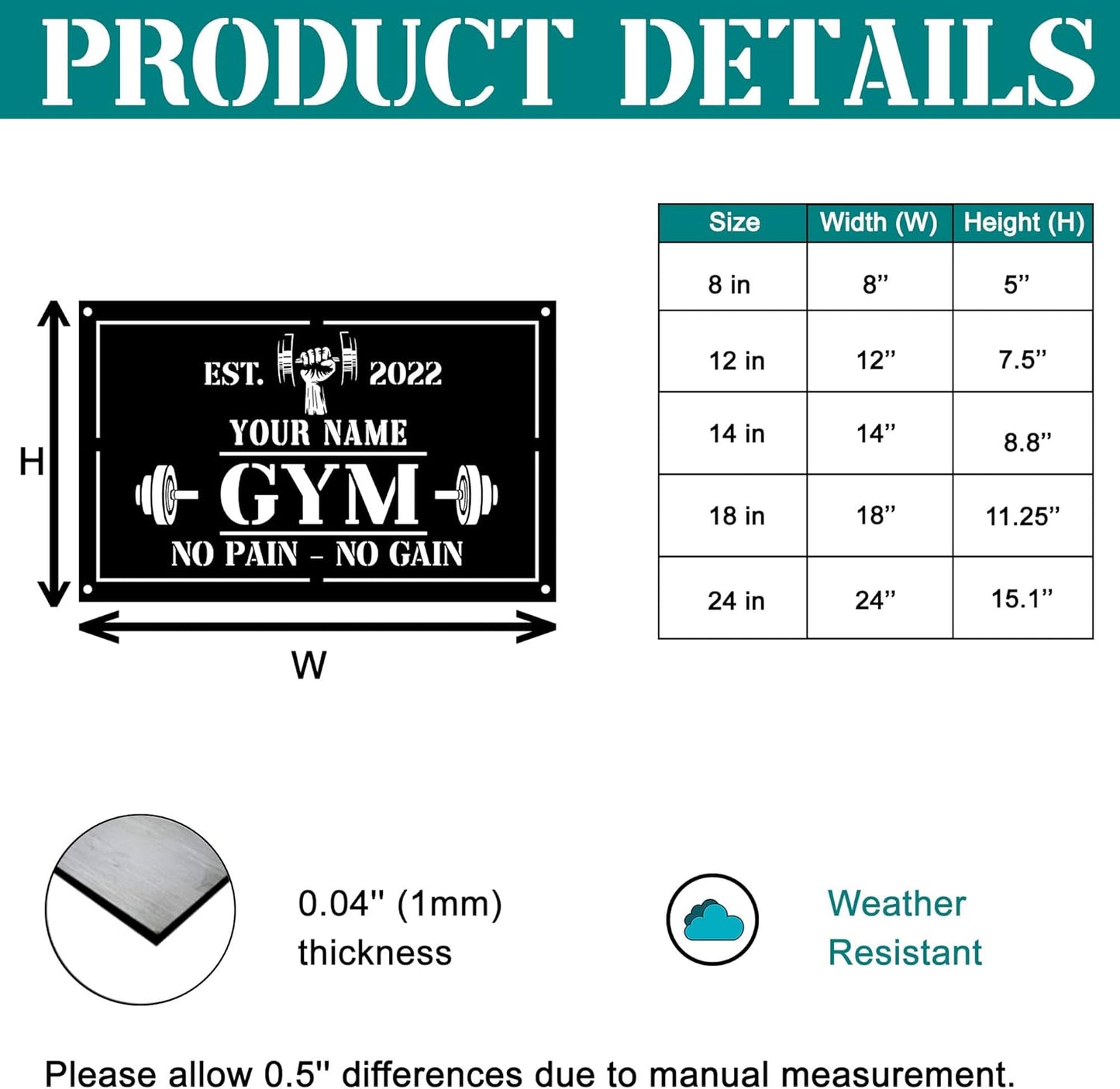 Personalized Home Gym LED Tin Metal Sign Multiple Sizes, Gym Sign Wall Decor, Exercise Workout Room Decor Fitness Center, Motivational Inspirational Hanging Wall Art Wall Plaque (01 w/lights)