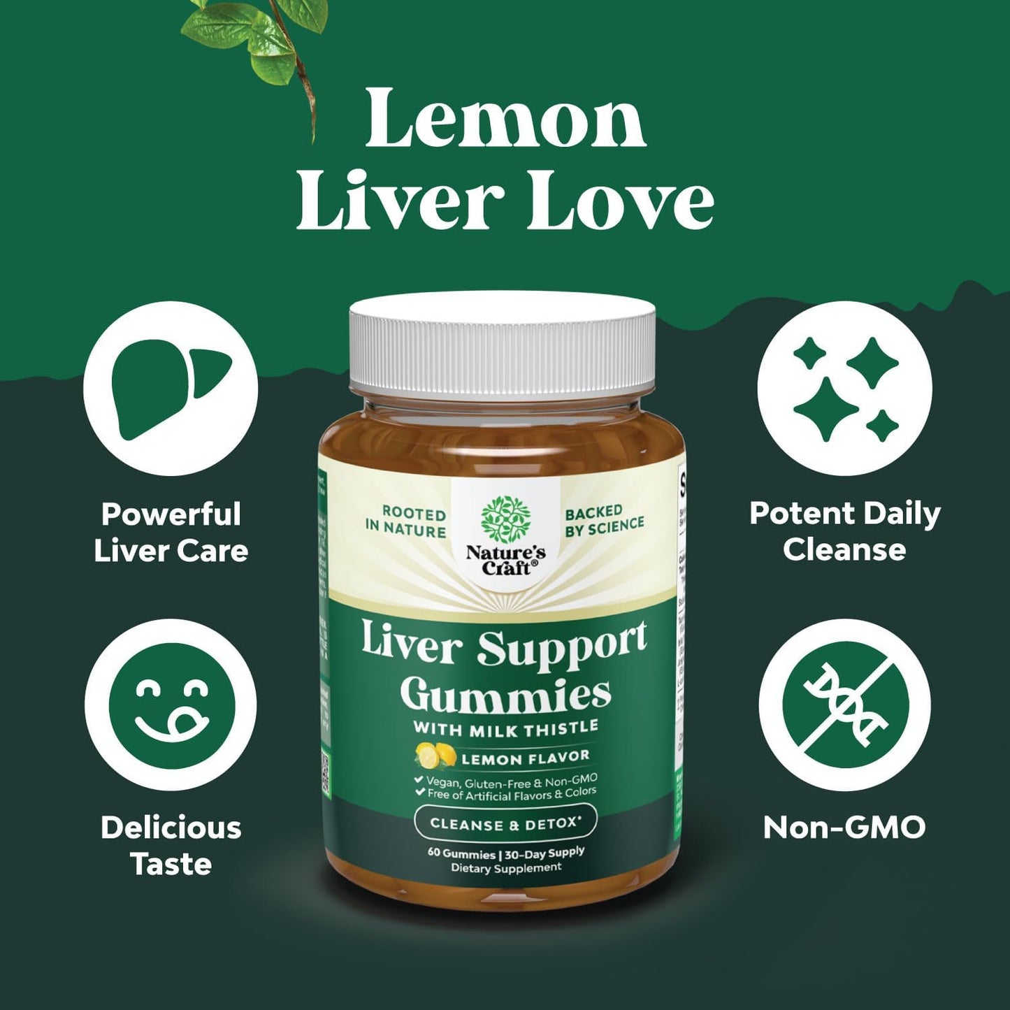 Cleansing Herbal Liver Detox Gummies Liver Support Milk Thistle Gummies with Artichoke Extract Turmeric Curcumin and L-Carnitine - Vegan and Non-GMO - Sweet Lemon (30 Servings)