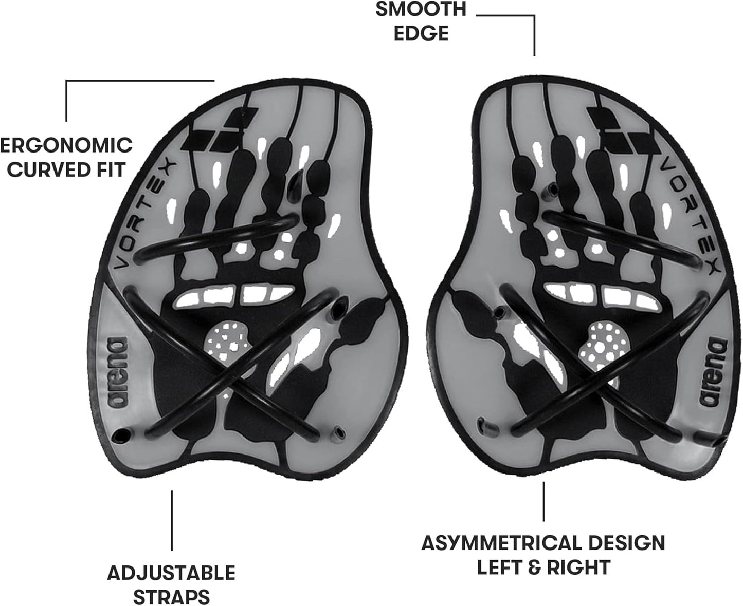 Arena Unisex Adult Vortex Evolution Swimming Hand Paddles for Women and Men Adjustable Straps Curved Design