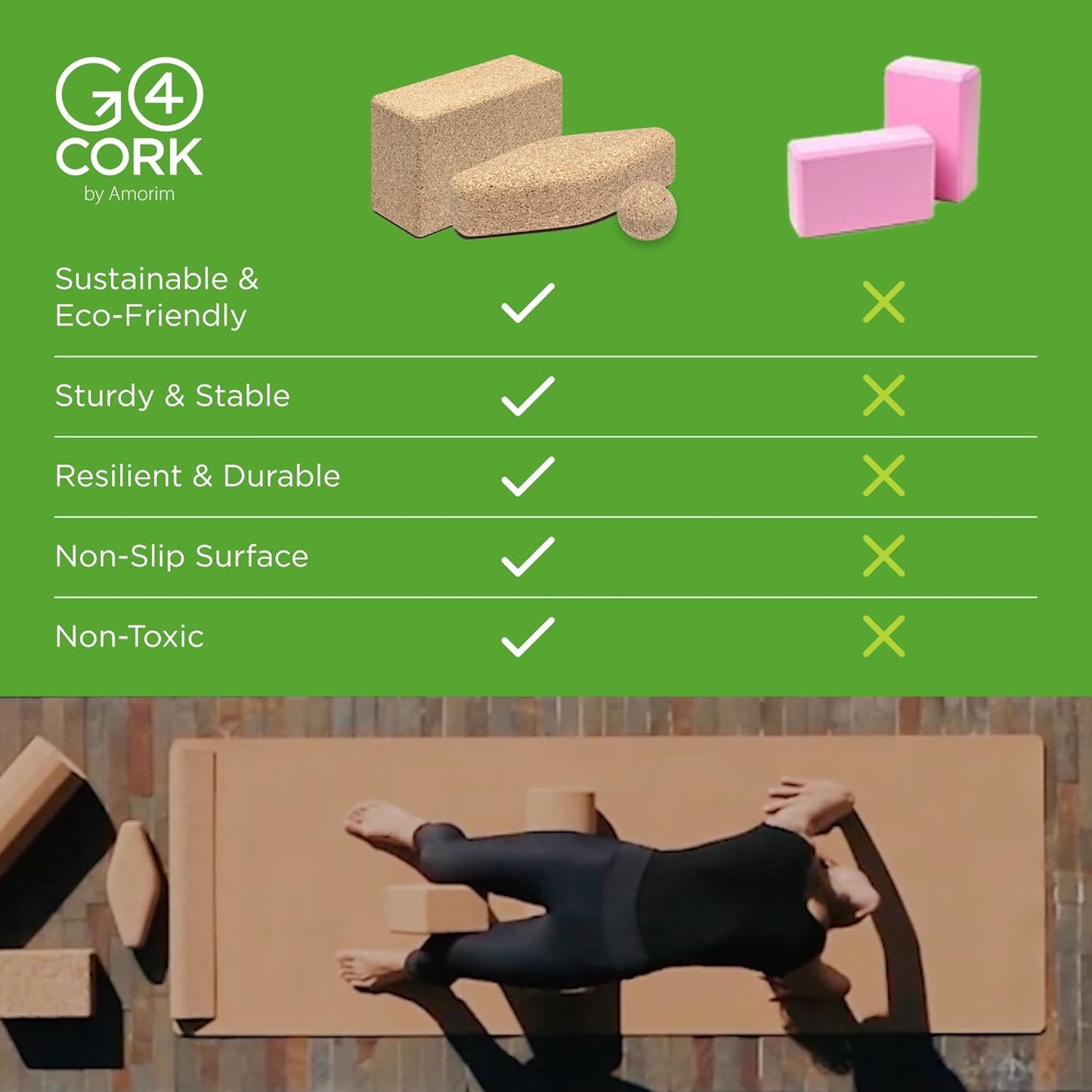 Go4Cork Cork Yoga Block for Yoga, Pilates & Meditation | Non-Slip, Hypoallergenic, Sustainable, Non-Toxic Yoga Block