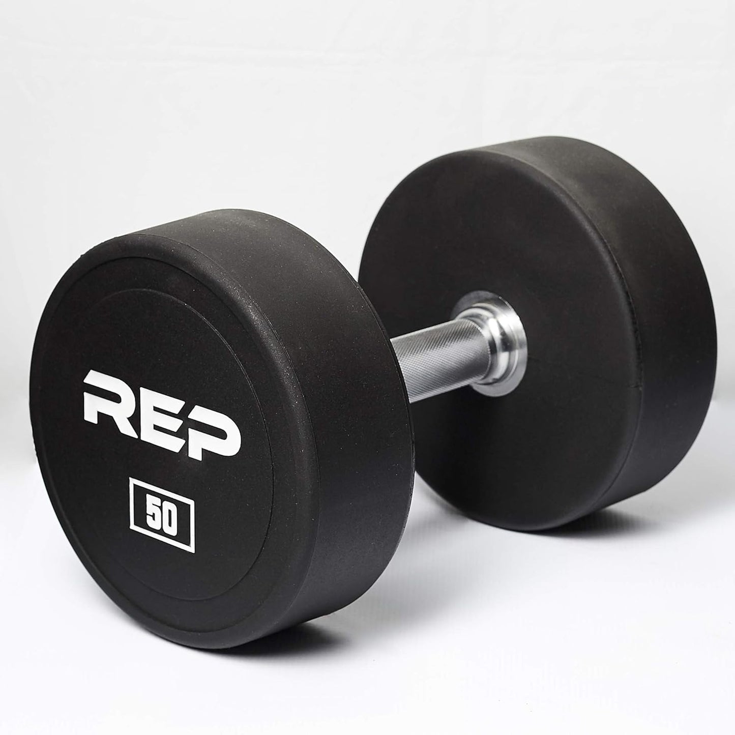 REP Fitness Urethane Coated Round Dumbbells, 5 to 100 lbs, Singles or Pairs, With or Without Rack, Steel Core, Rubber Encased, Chrome Handles, Professional Weights for Home Gym Strength Training