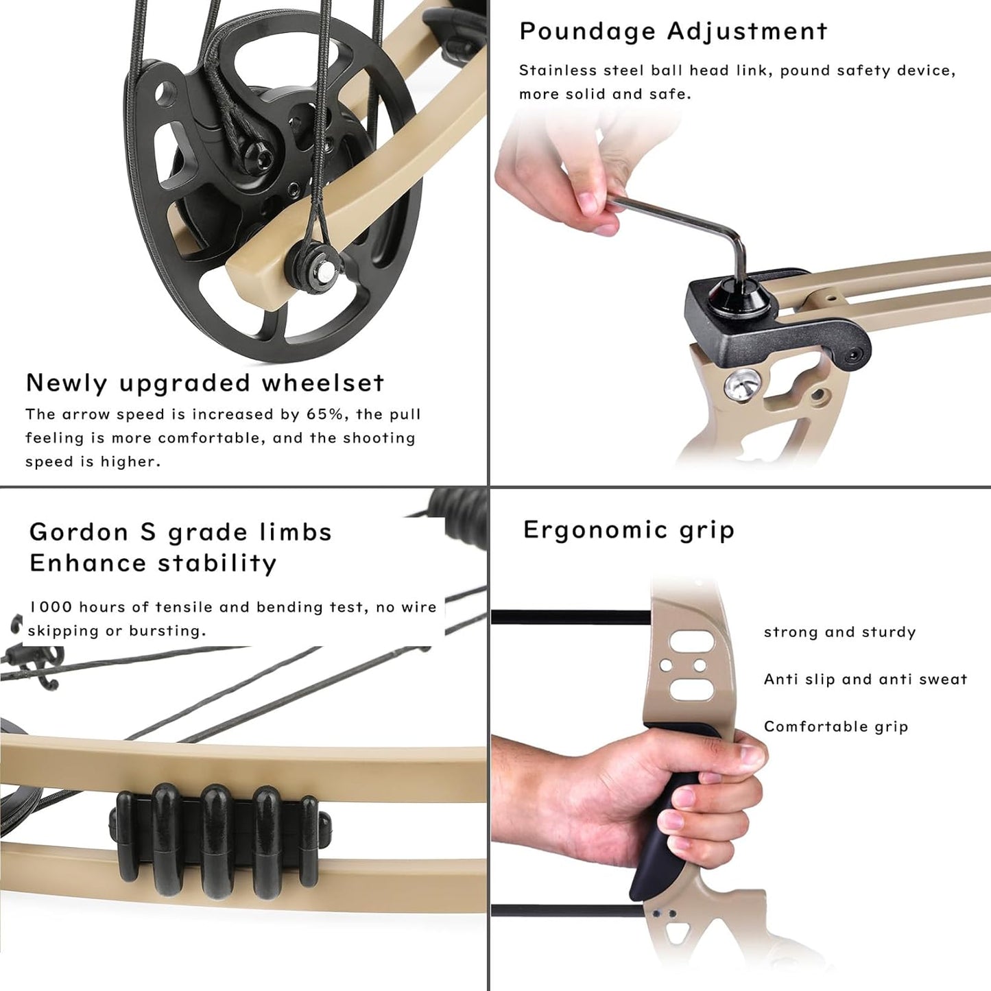 Compound Bow and Arrow Set, Hunting & Targeting, Limb Made in USA,Draw Weight 30-55lbs Adjustable,Draw Length 24-29.5", Right/Left Handed for Adult/Beginner