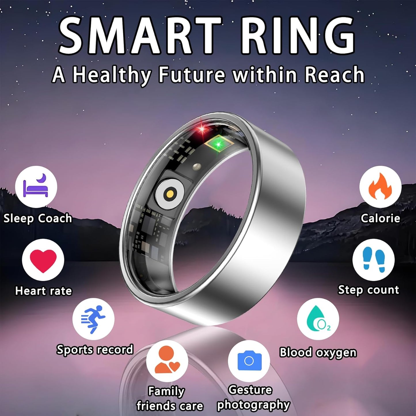 Smart Ring for Women Men, Sleep Tracker Ring, Waterproof Fitness Tracker Health Rings with Heart Rate Monitoring, Blood Oxygen, Stress Distance Calories Steps Tracking, No Subscription Fee(Silver, #7)