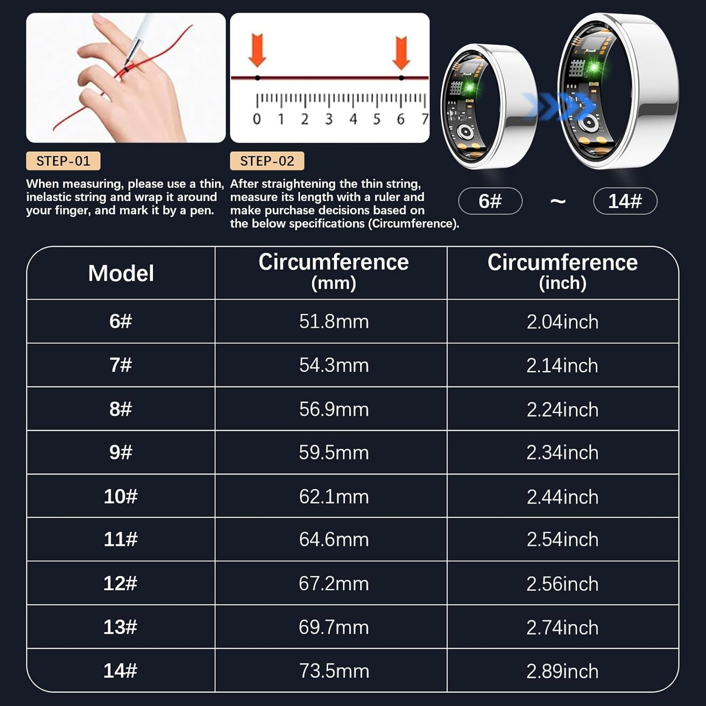 Ring Health Tracker for Women Men, Fit Ring with Heart Rate, Blood Oxygen, Sleep Monitor, Calories, Step Counter, IP68 Waterproof Smart Ring for iPhone & Android, No Subscription Fee (Silver, 11#)