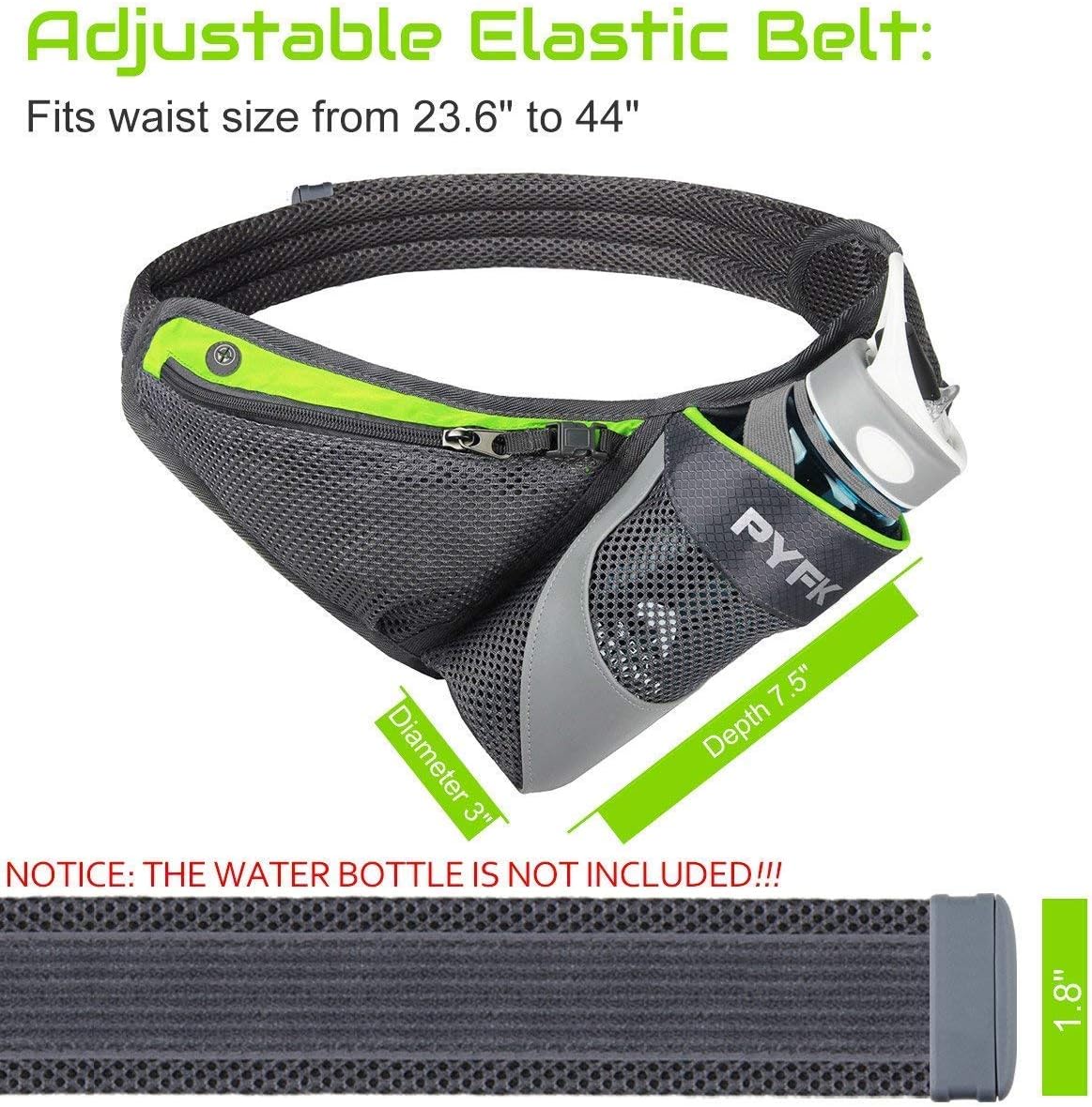 PYFK Running Belt Hydration Waist Pack with Water Bottle Holder for Men Women Waist Pouch Fanny Bag Reflective