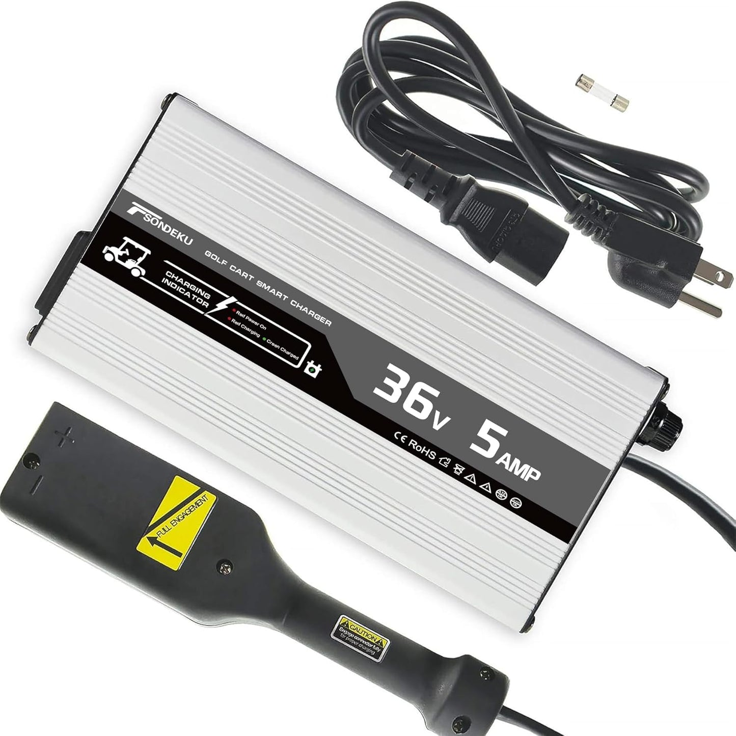 36V 5A Smart Golf Cart Battery Charger for Lead-Acid Batteries with EZGO-TXT Plug - 4-Stage Charging Technology, Fast & Safe Charging