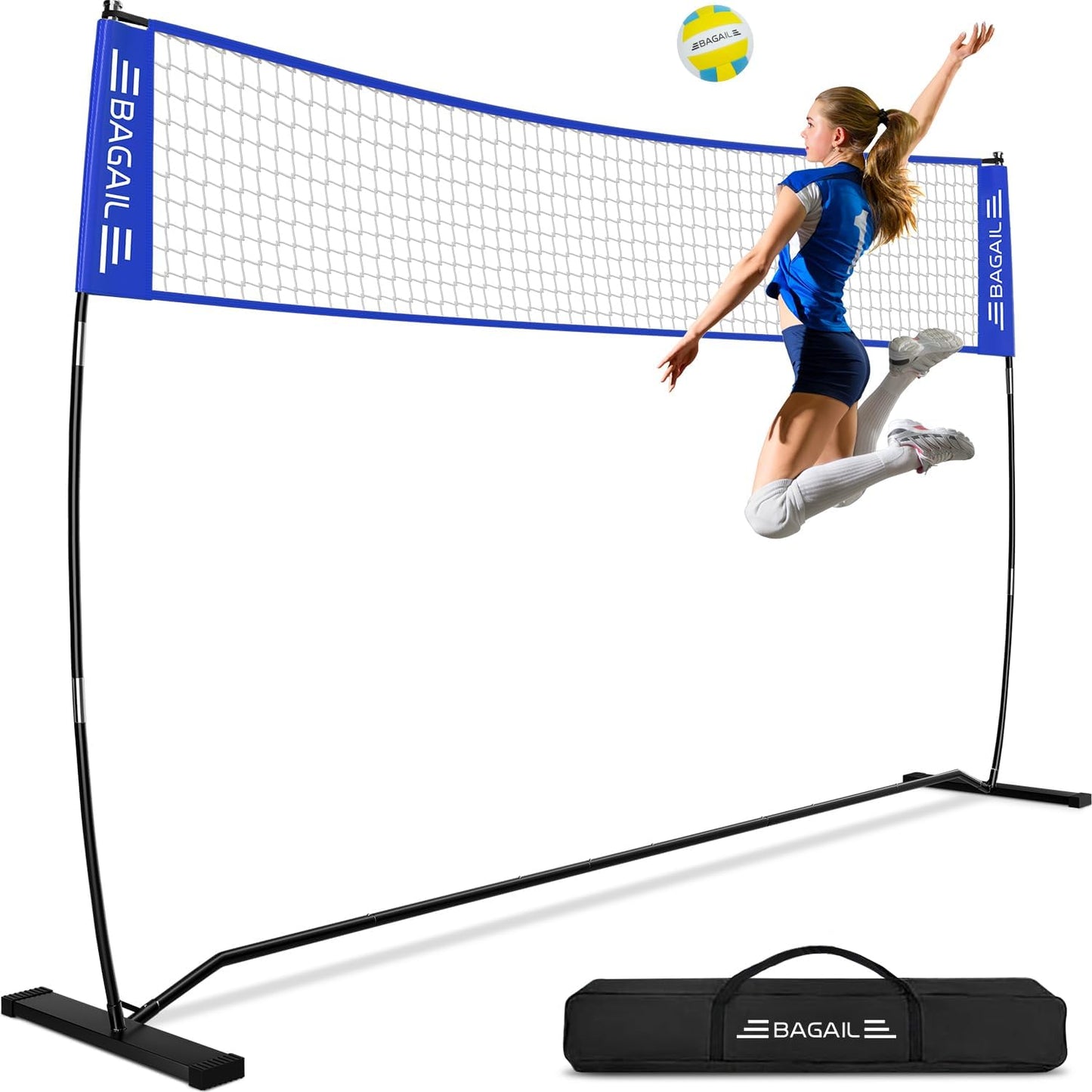 BAGAIL Volleyball Net, 12ft/20ft Portable Volleyball Net for Backyard - Adjustable Height, Heavy-Duty Frame, Freestanding Design - Portable Outdoor/Indoor Volleyball Set with Carry Bag