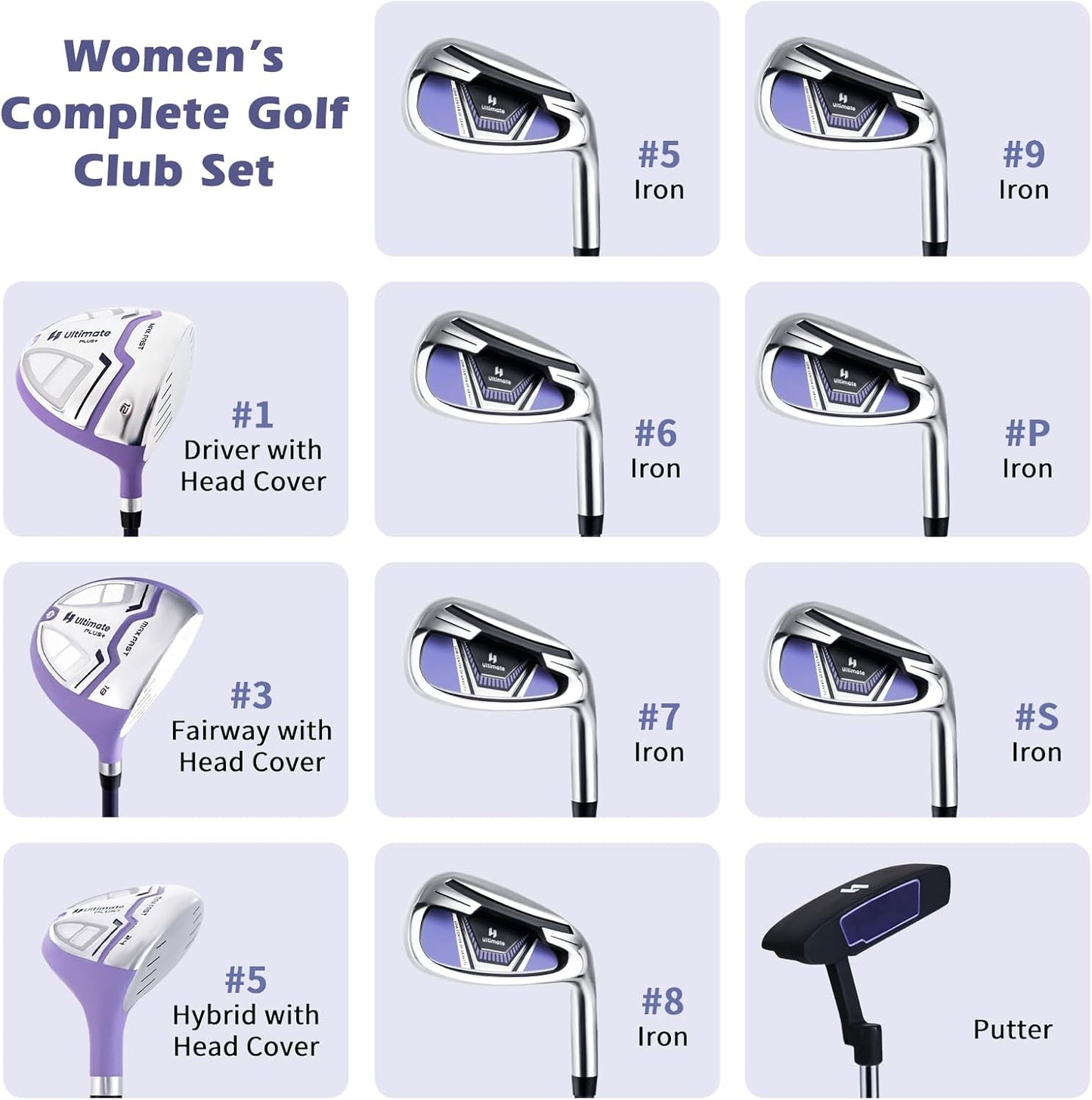 Tangkula 9/10/12 Pieces Women's Complete Golf Clubs Set, Golf Club Package Set with 460CC Driver, Fairway Wood & Hybrid, Irons, Putter, Portable Regular Golf Club Set
