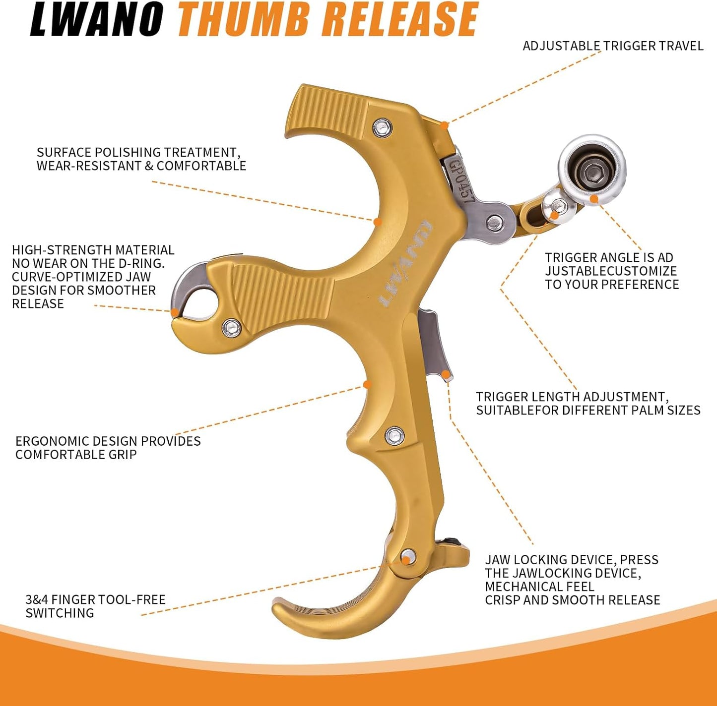 LWANO Archery Compound Bow Release Aids Trigger 3-4 Finger Adjustable Wristband Thumb Arrow Release Aids for Adults Youth Hunting Shooting Training Accessories