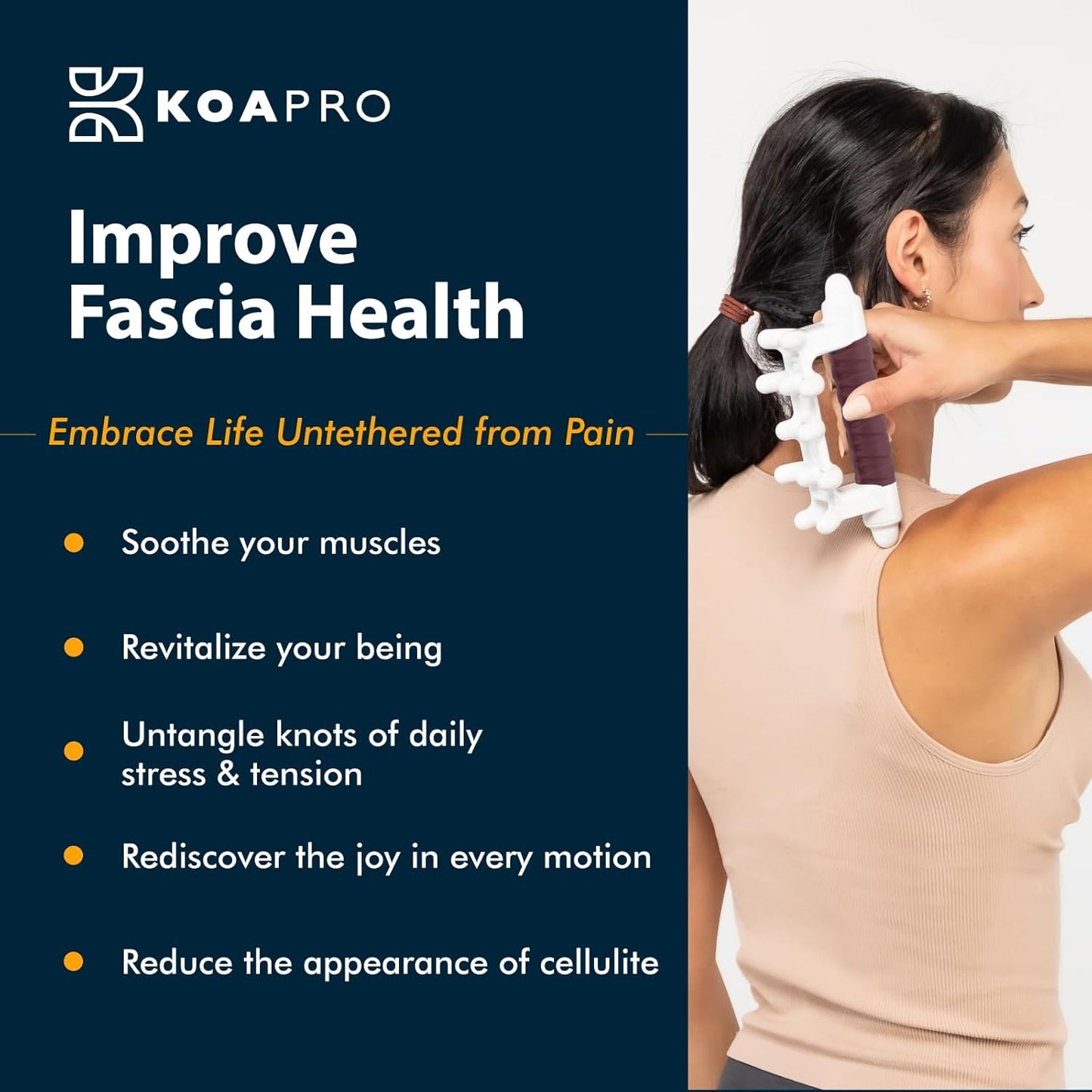 KOAPRO Fascia Massage Tool for Stress Relief - Portable Facia Blaster for Muscle Recovery and Circulation, Revolutionary Myofascial Release Tool for Sore Muscles, Tension, and Holistic Fascia Health