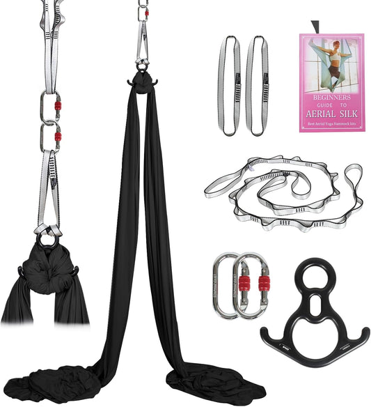 Aerial Silks Kit & Aerial Yoga Hammock - 11Yd Premium Fabric Hardware - Easy Setup for Flying Yoga, Aerial Swing & Fitness - Supports Up to 14ft Rigging