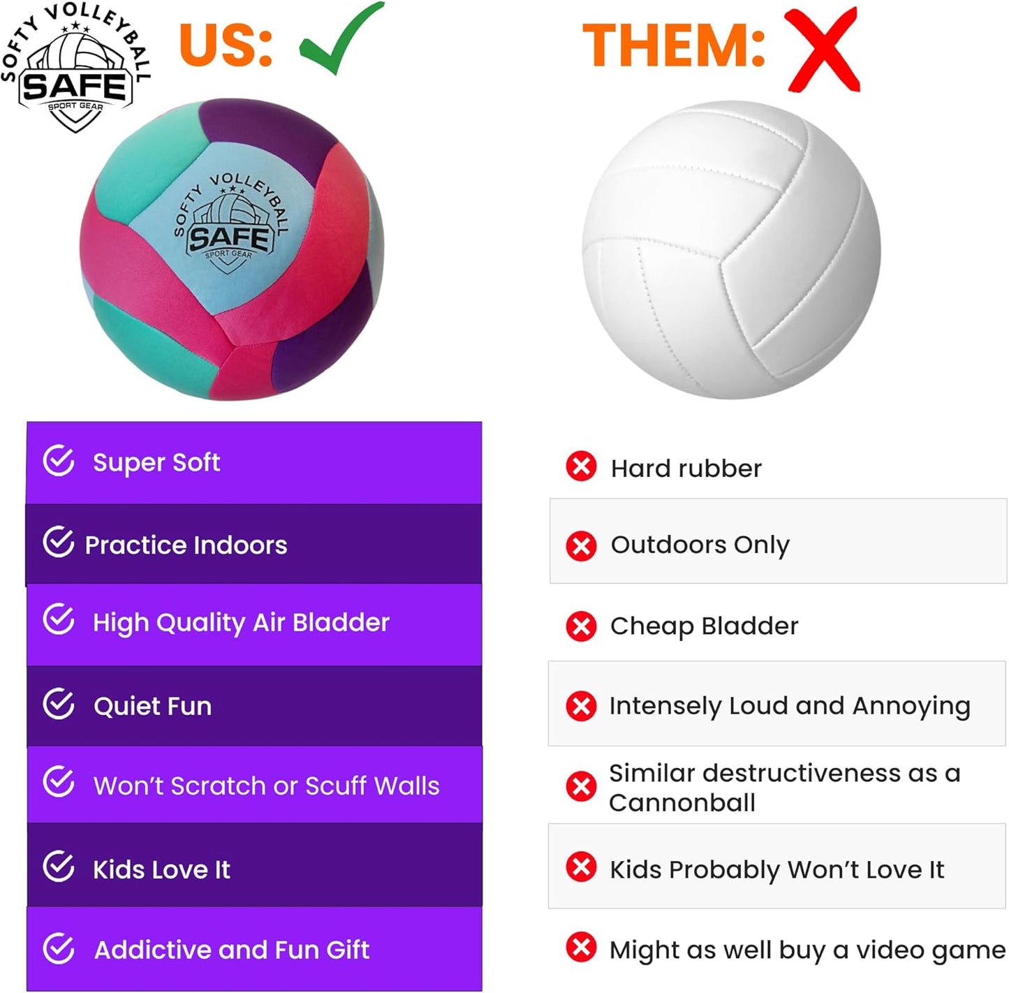 Softy Volleyball - Super Soft Designed for Pain-Free Play - Awesome Kids Indoor Ball with a Realistic Feel and Bounce - Perfect Ball for House