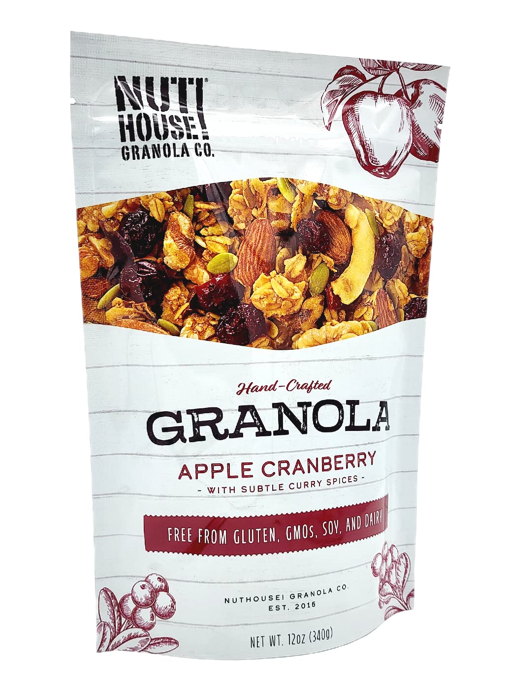 NutHouse! Granola Company - Premium Apple-Cranberry Granola | Certified Gluten-Free, Non-GMO, Kosher | Vegan, Soy-Free | 12 oz. Bag (6-Pack)