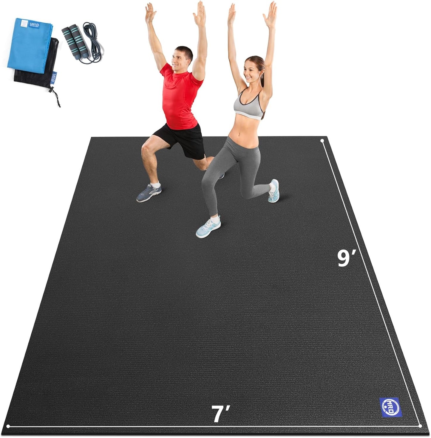 MRO Extra Large Exercise Mat 12'x7'/9'x7'/7'x7'/7'x5'(7mm), High-Density Workout Mats for Home Gym Flooring, Non-Slip, Extra Thick Durable Cardio Mat, Ideal for Plyo, MMA, Jump Rope - Shoe Friendly