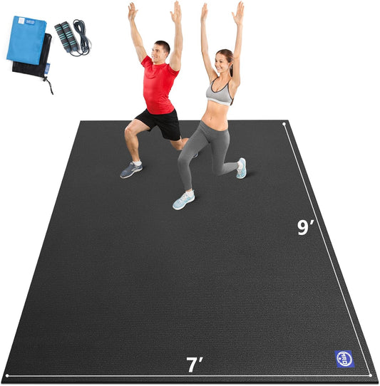 MRO Extra Large Exercise Mat 12'x7'/9'x7'/7'x7'/7'x5'(7mm), High-Density Workout Mats for Home Gym Flooring, Non-Slip, Extra Thick Durable Cardio Mat, Ideal for Plyo, MMA, Jump Rope - Shoe Friendly